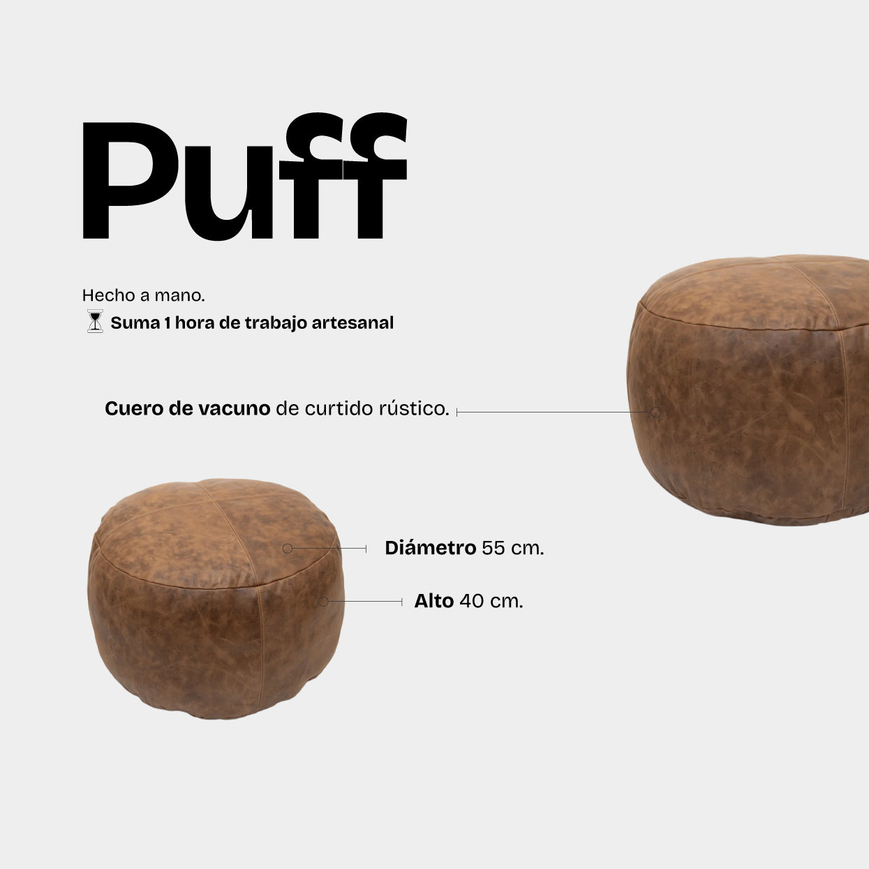 Puff de cuero Café - Trauko