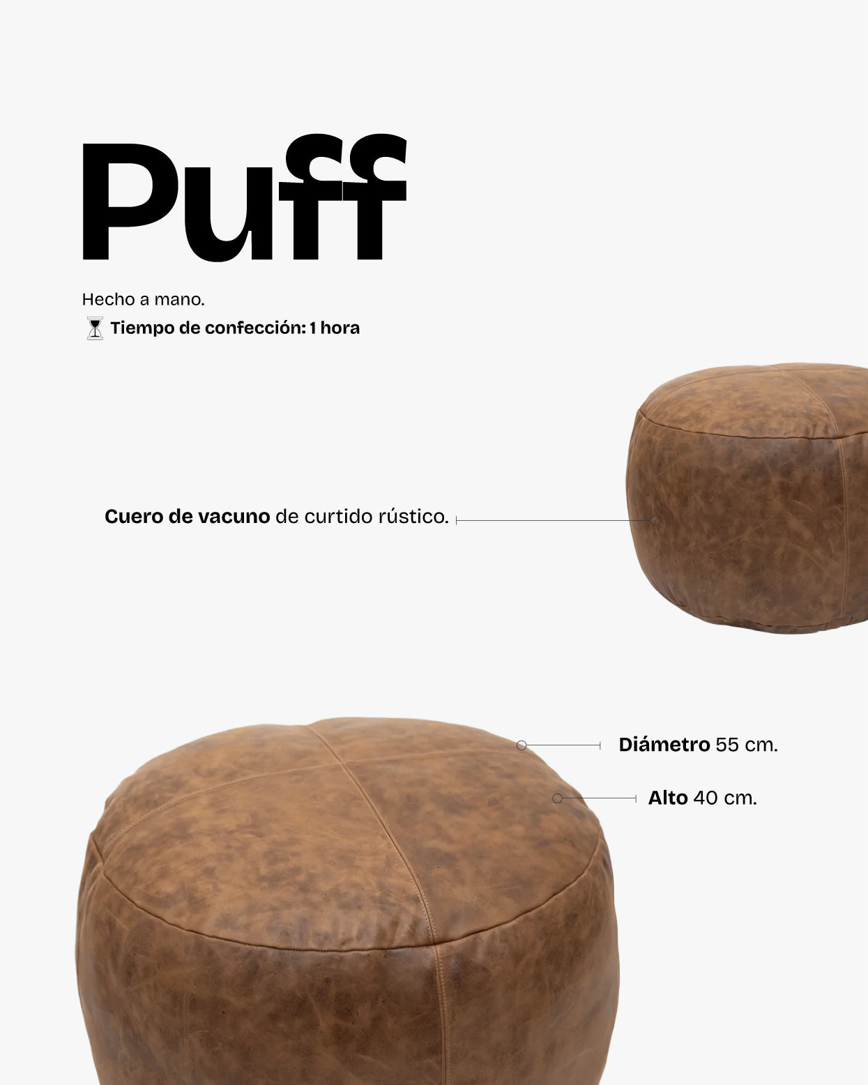 Puff de cuero Café - Trauko