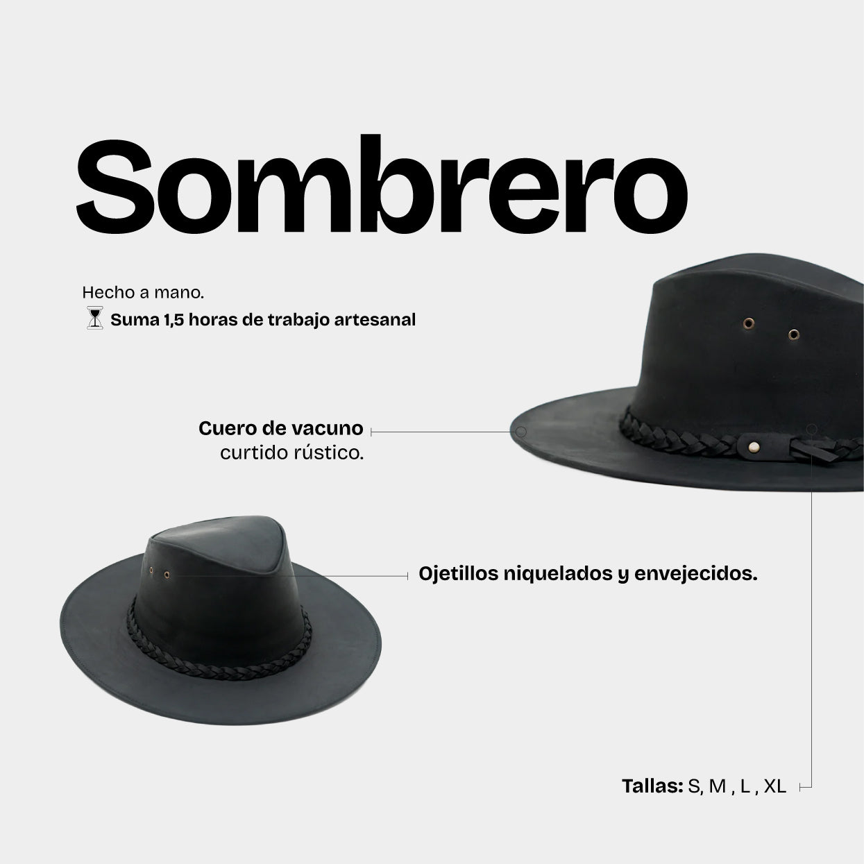 Sombrero Cuero Negro - Trauko