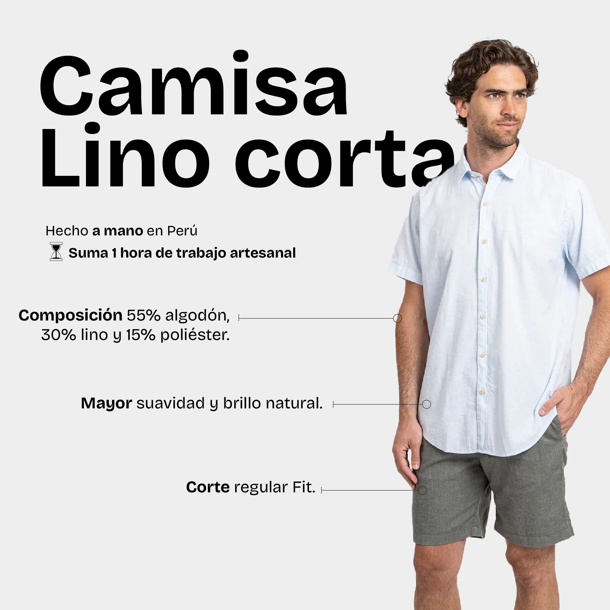 Camisa Lino Corta Celeste