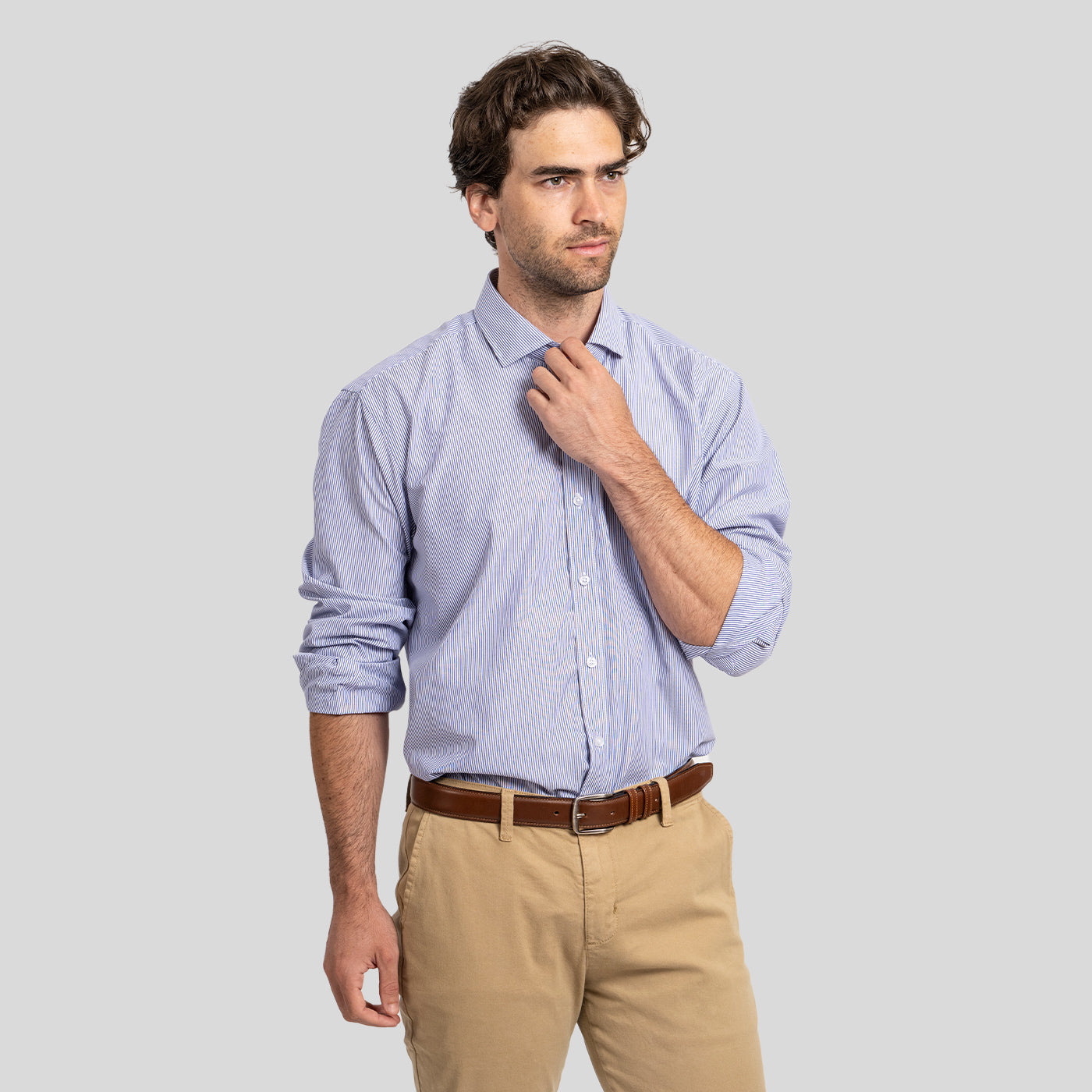 Camisa Vestir Líneas Azul