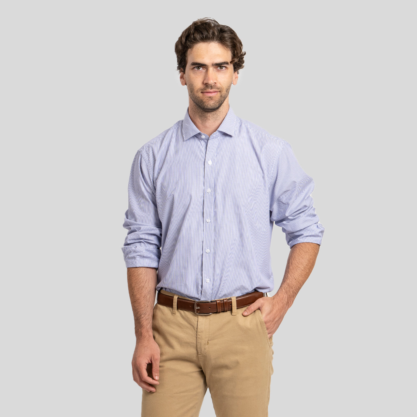 Camisa Vestir Líneas Azul