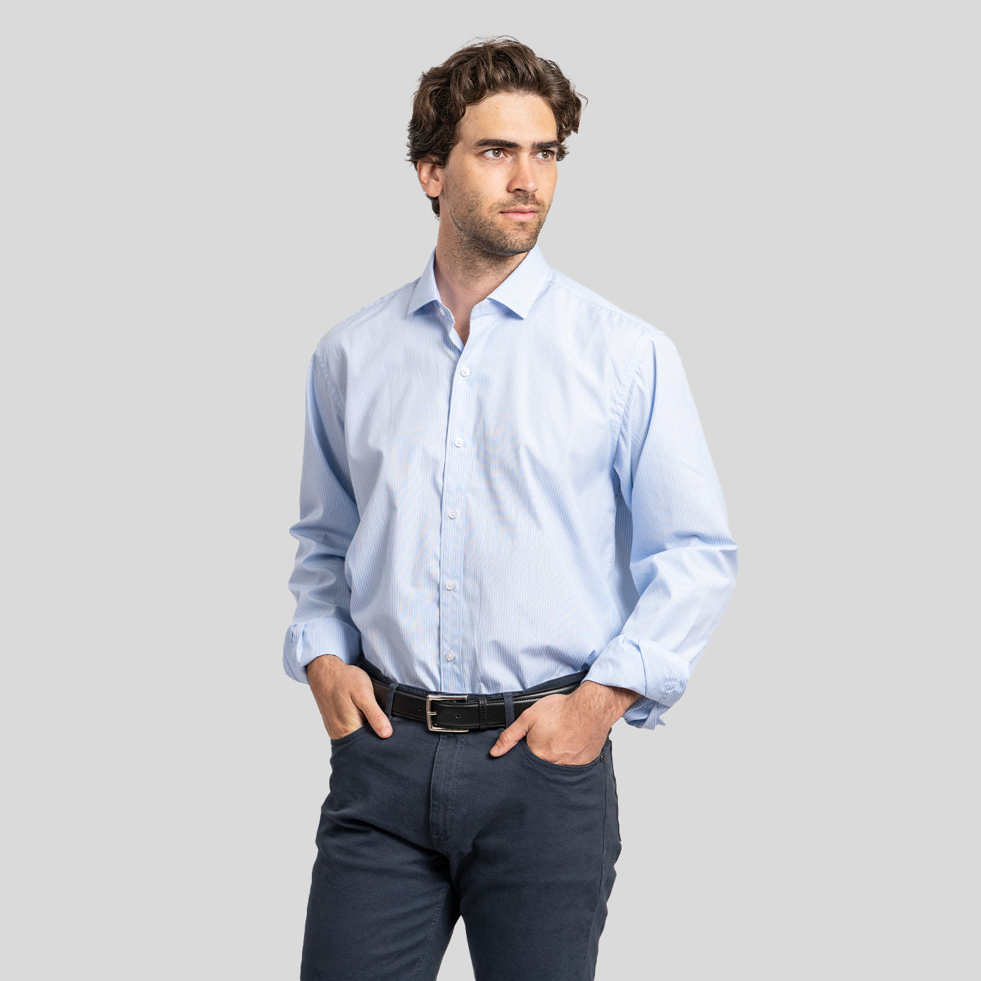 Camisa Vestir Líneas Celeste