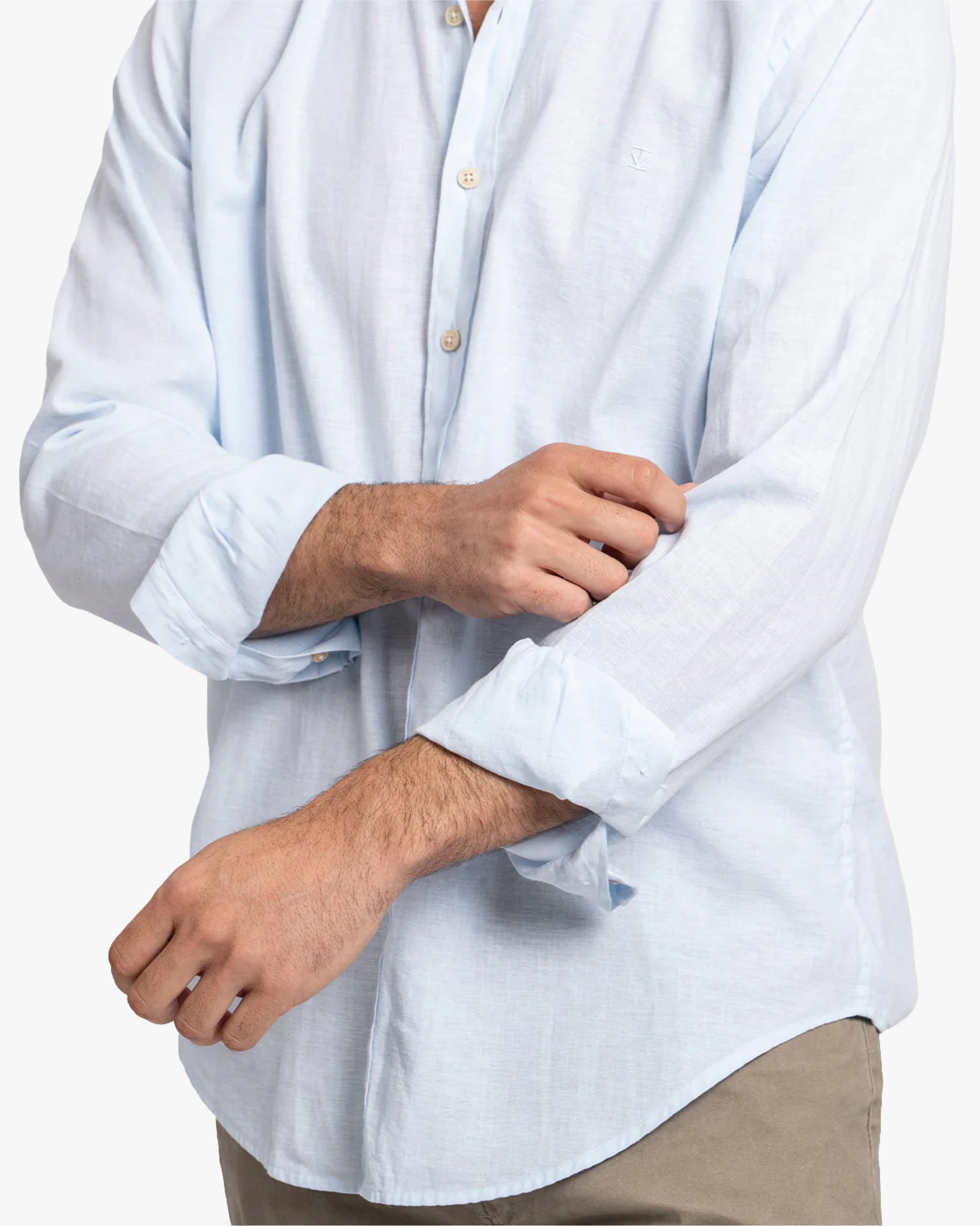 Camisa Lino Larga Celeste