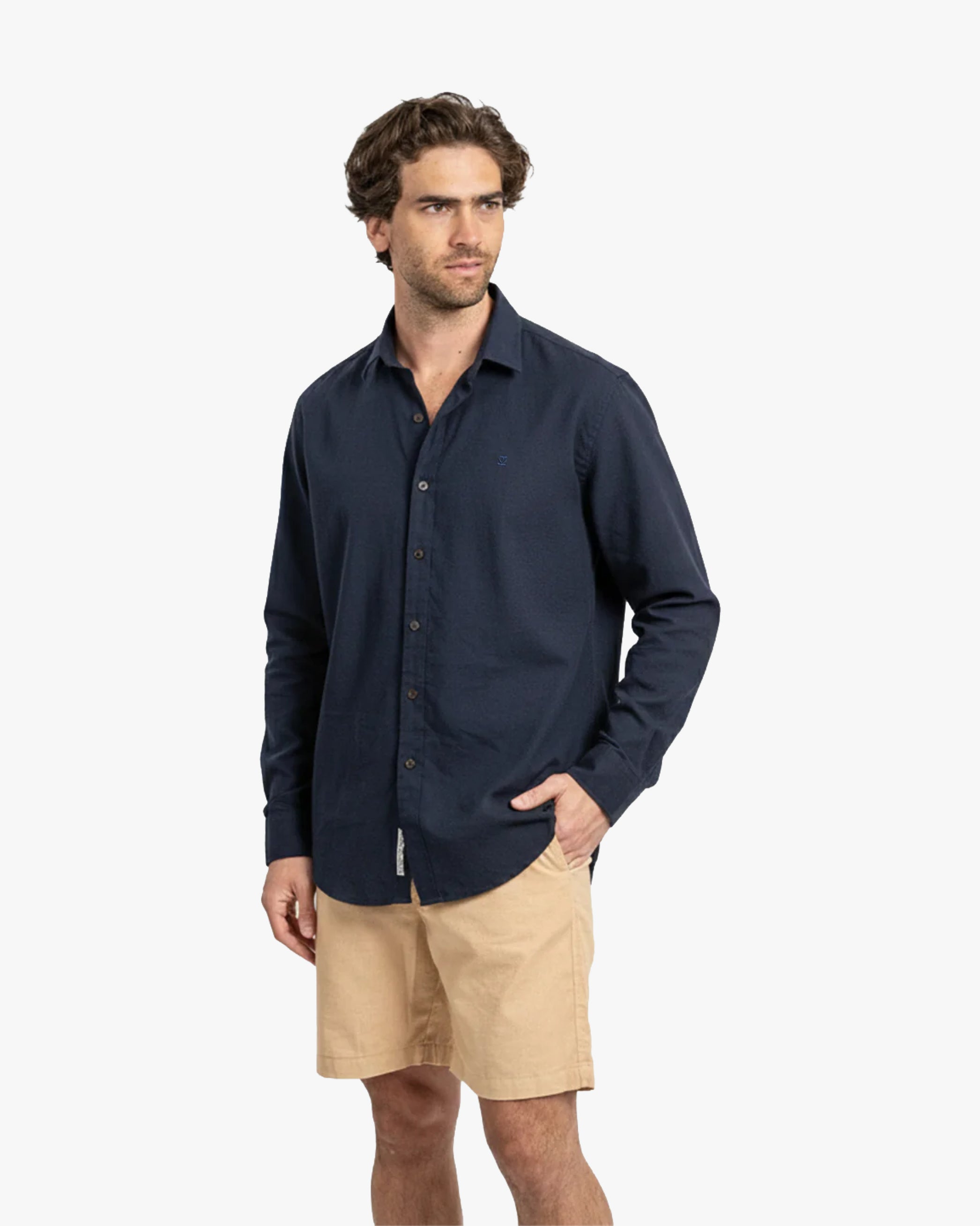 Camisa Lino Larga Navy