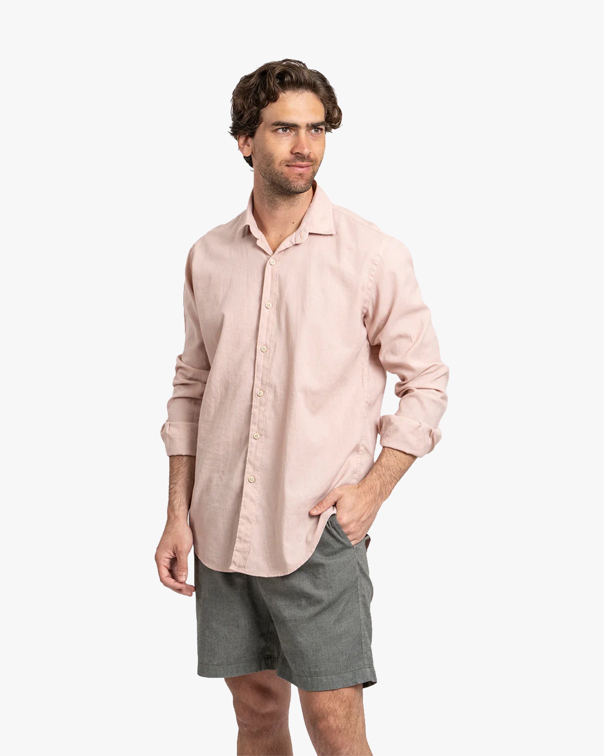 Camisa Lino Larga Rosa