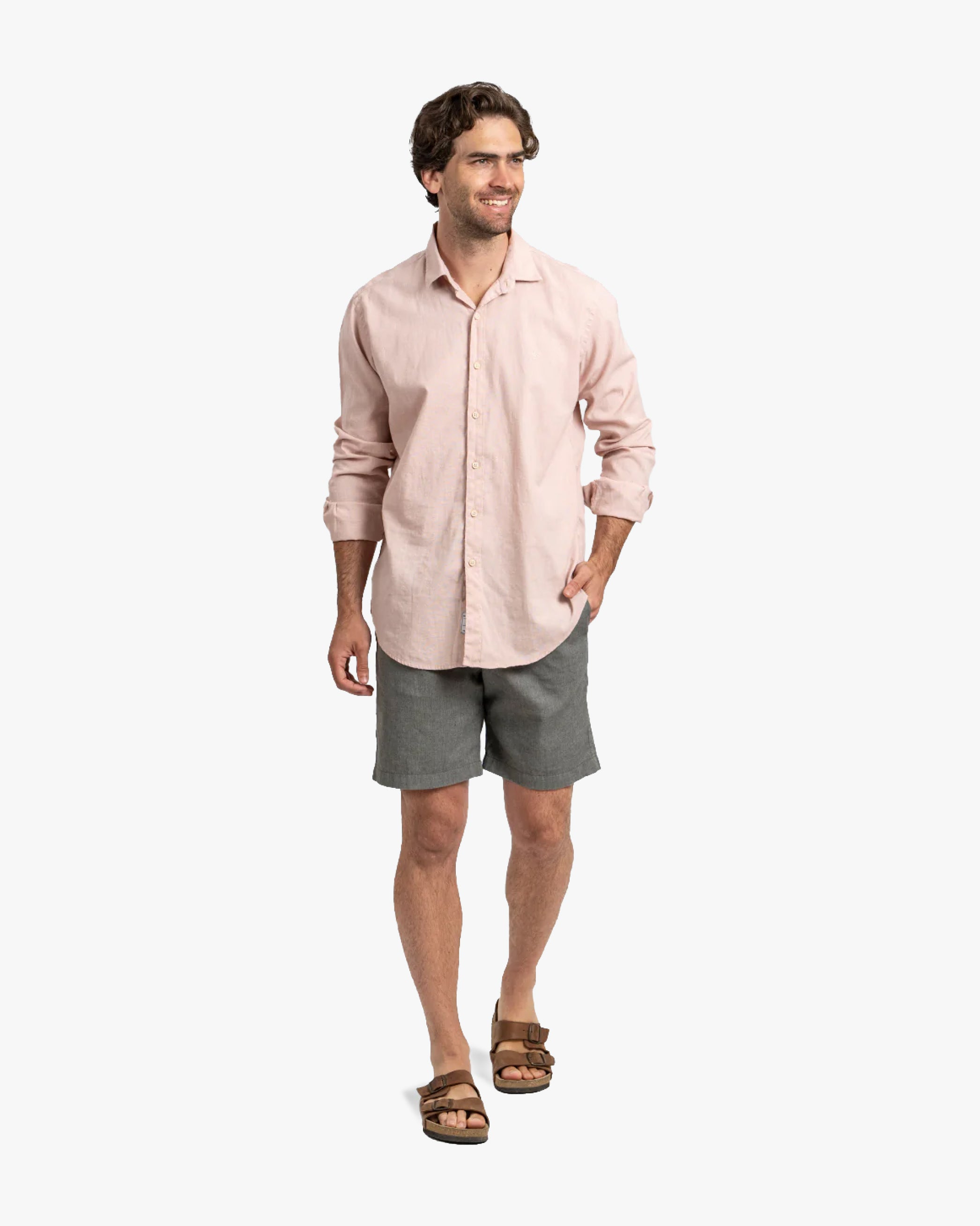Camisa Lino Larga Rosa