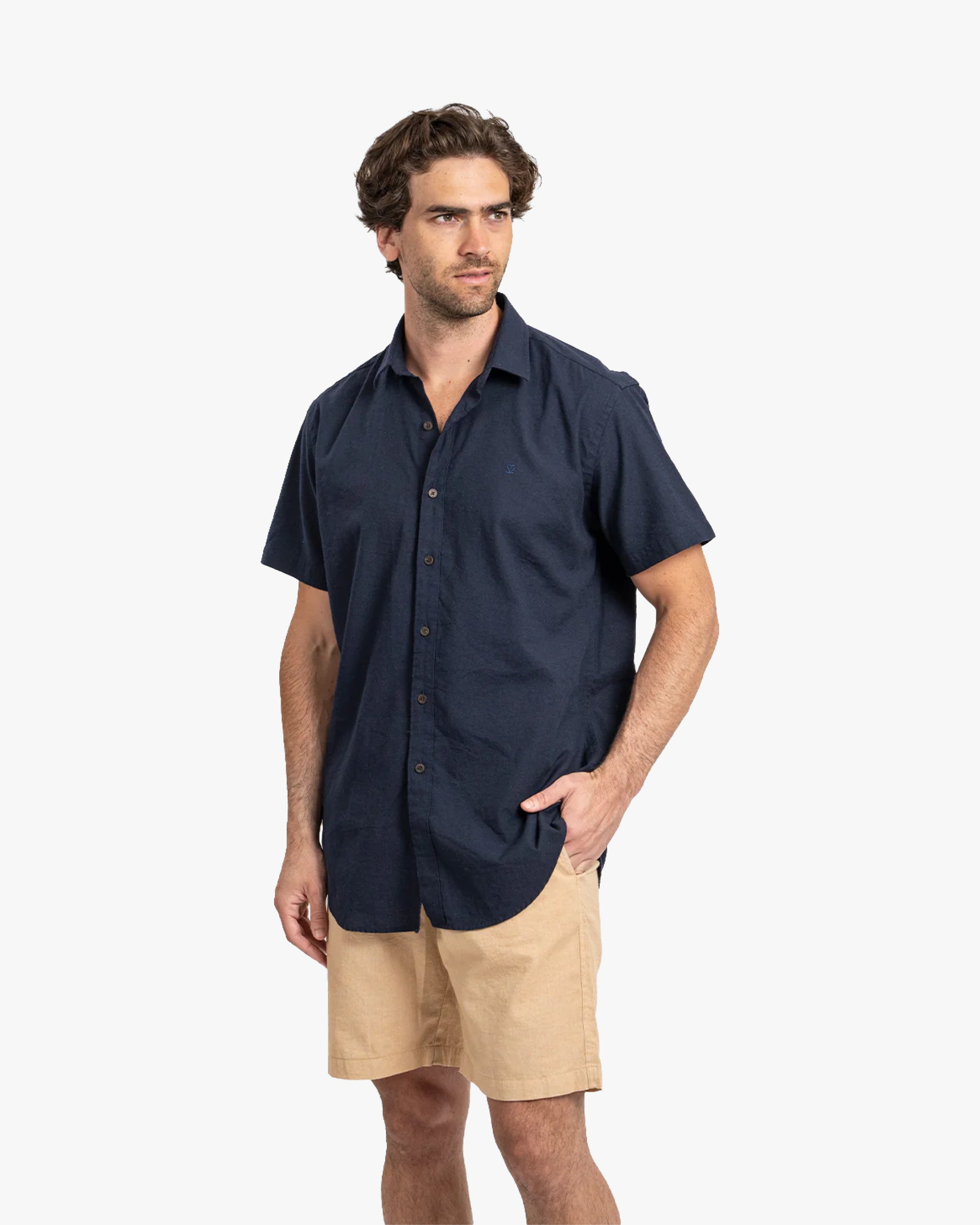 Camisa Lino Corta Navy
