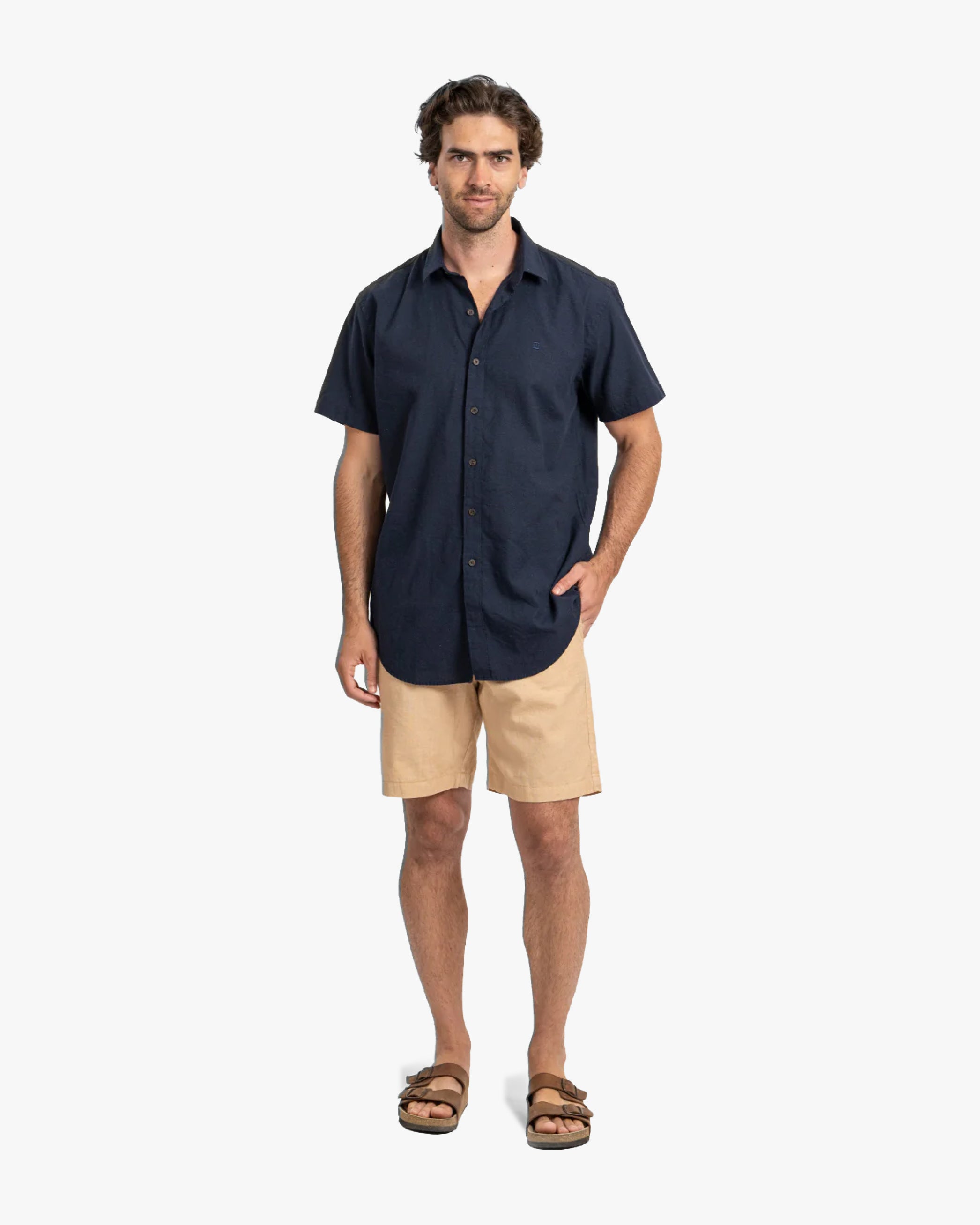 Camisa Lino Corta Navy