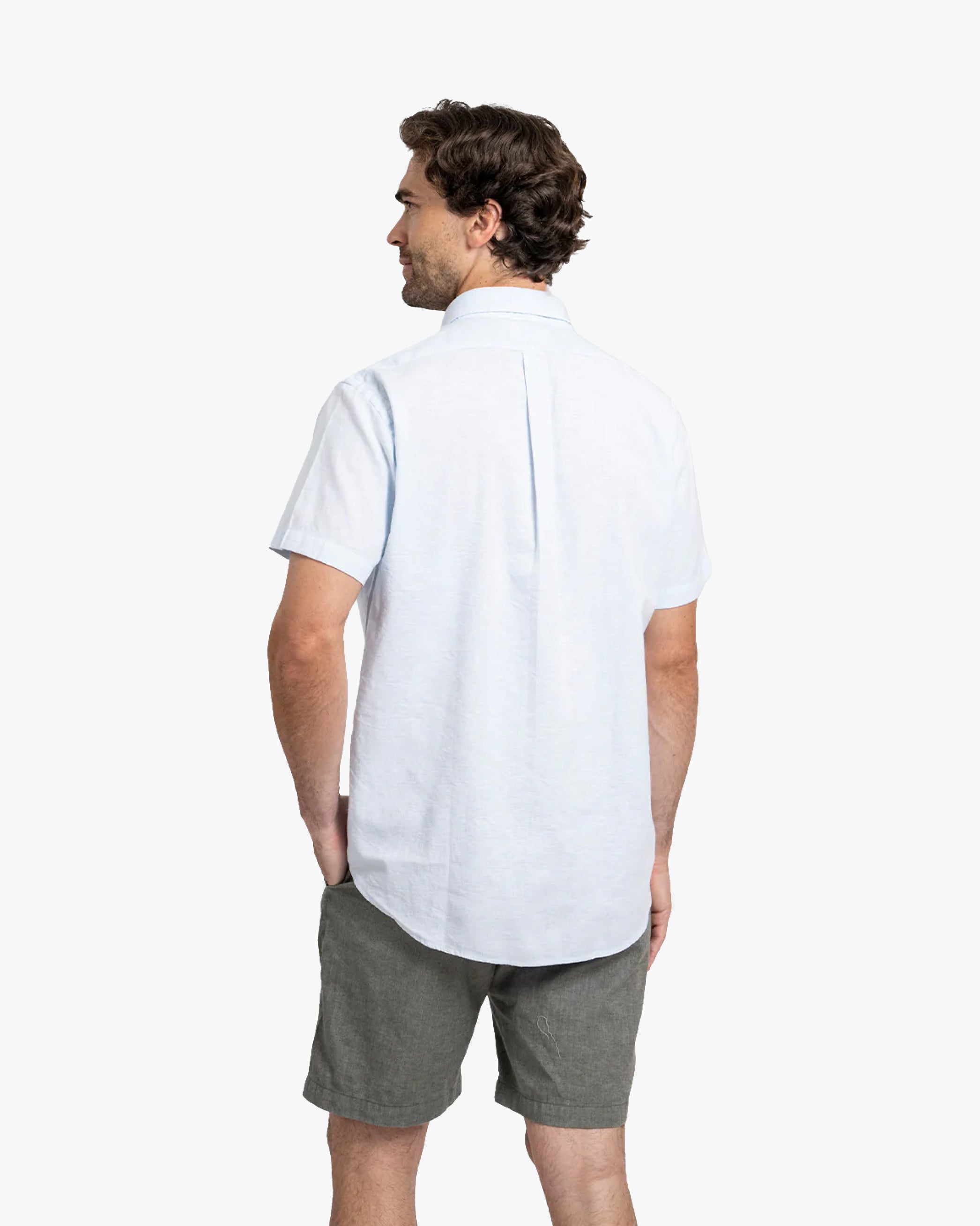 Camisa Lino Corta Celeste