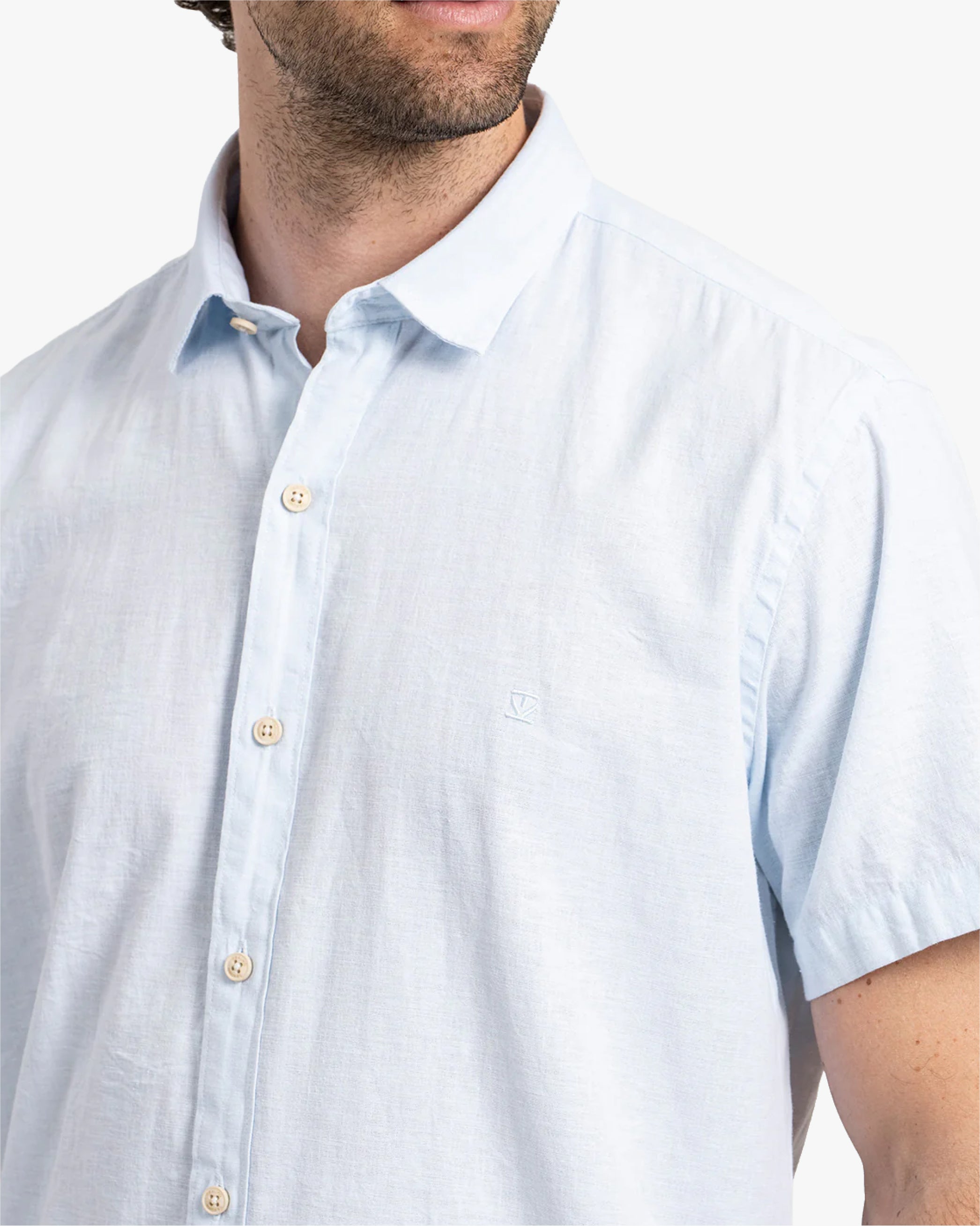 Camisa Lino Corta Celeste