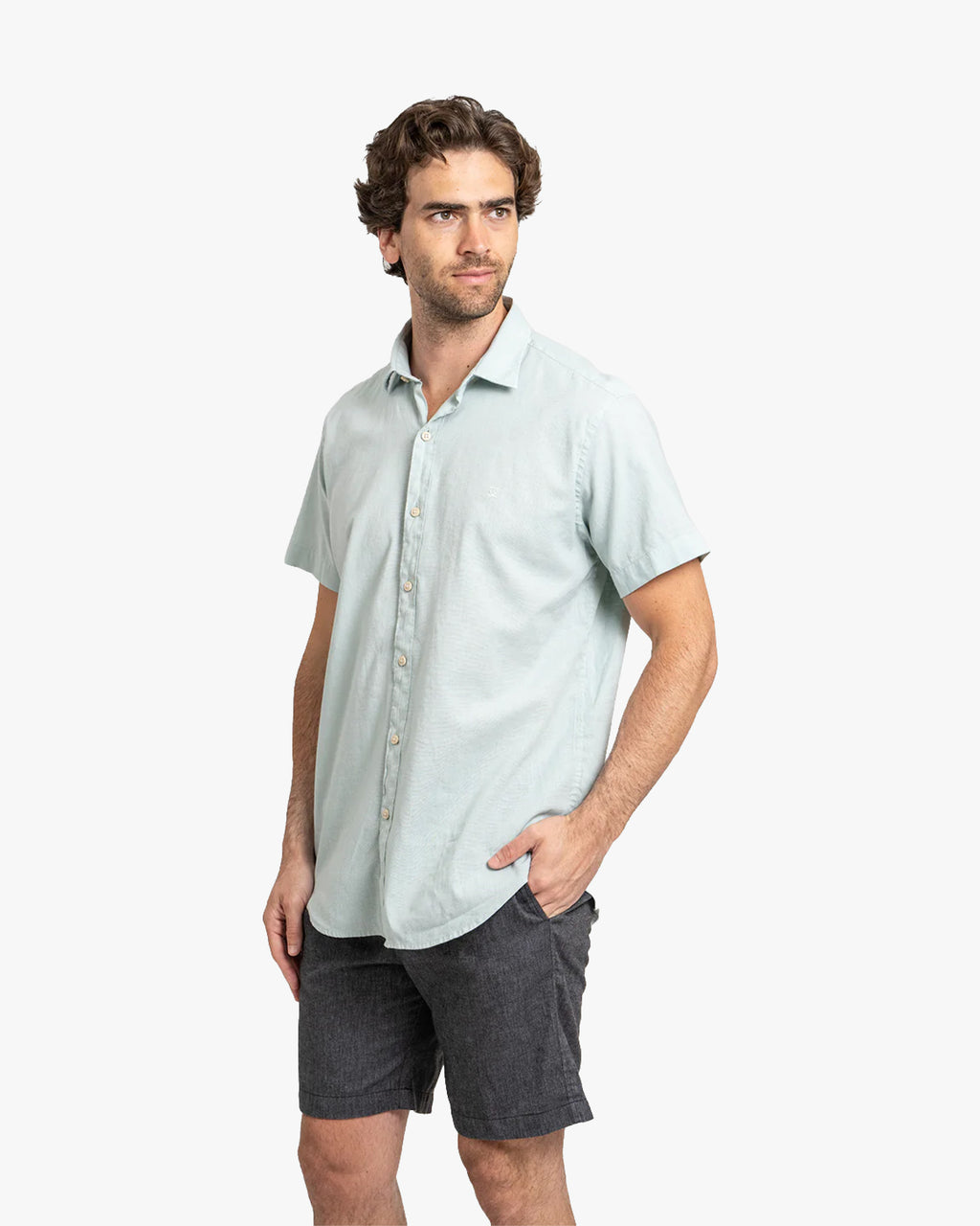 Camisa Lino Corta Aqua