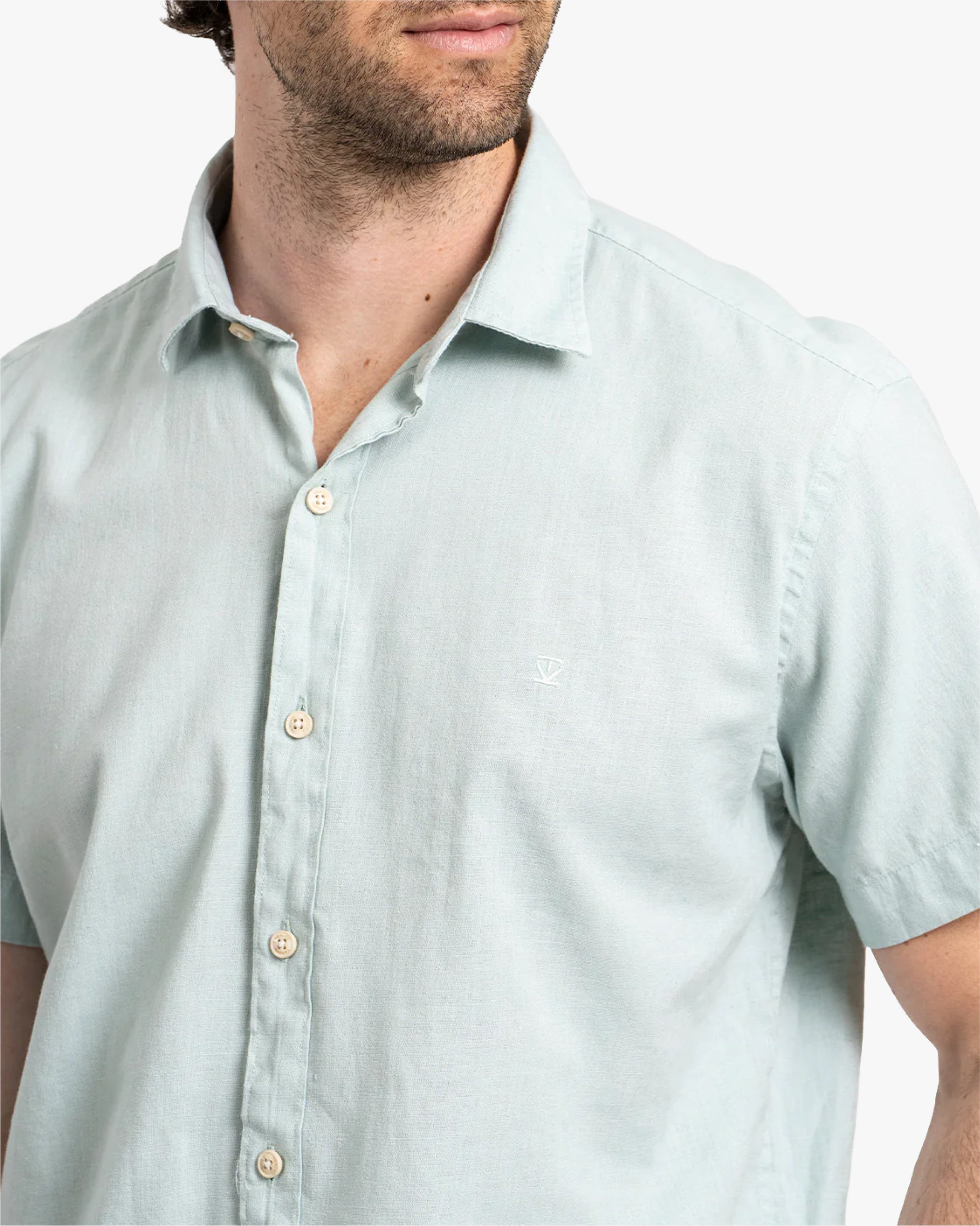Camisa Lino Corta Aqua