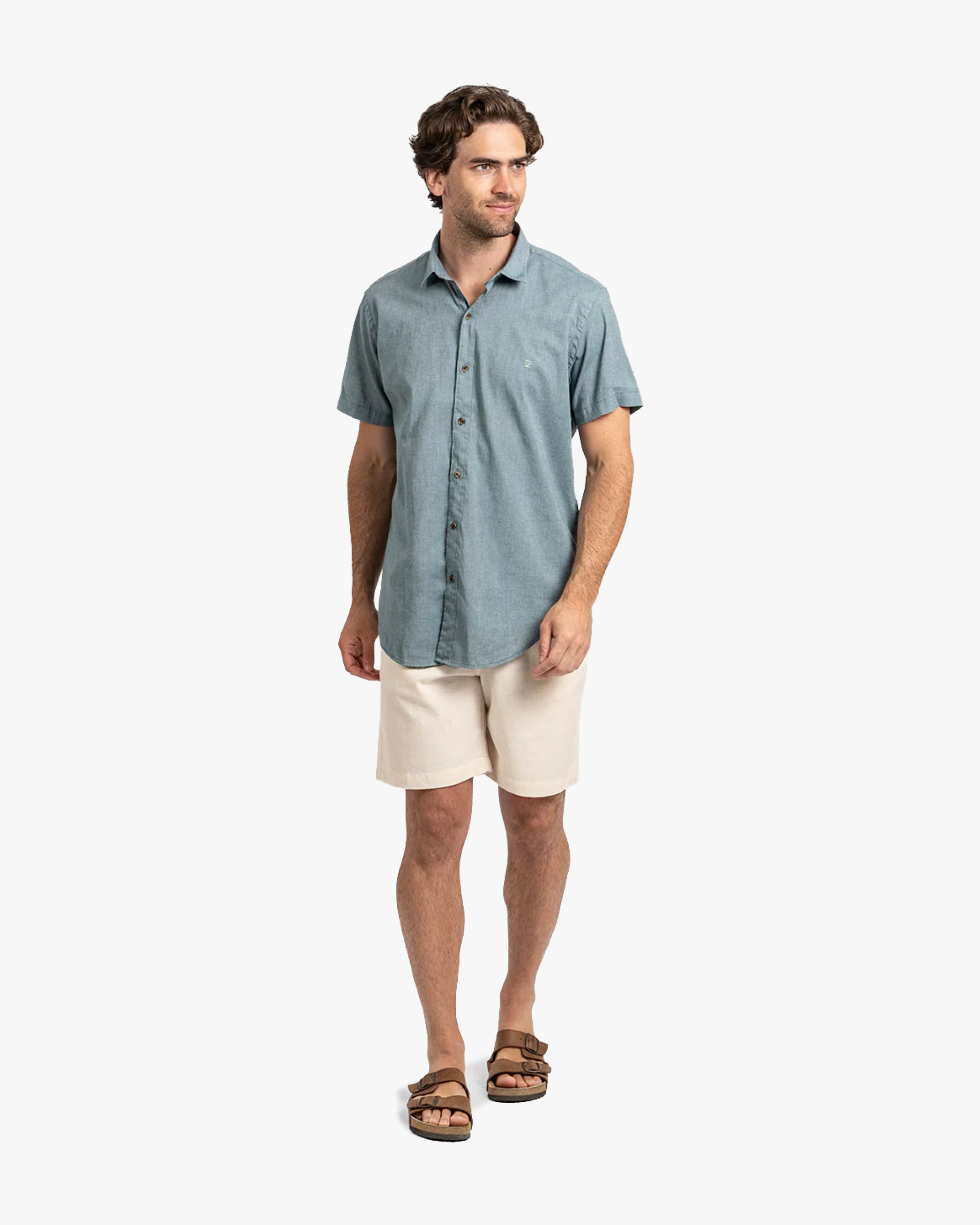 Camisa Lino Corta Petróleo