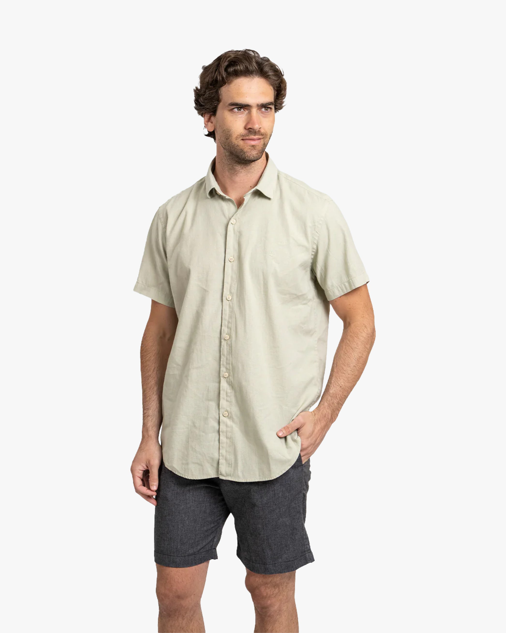 Camisa Lino Corta Pistacho