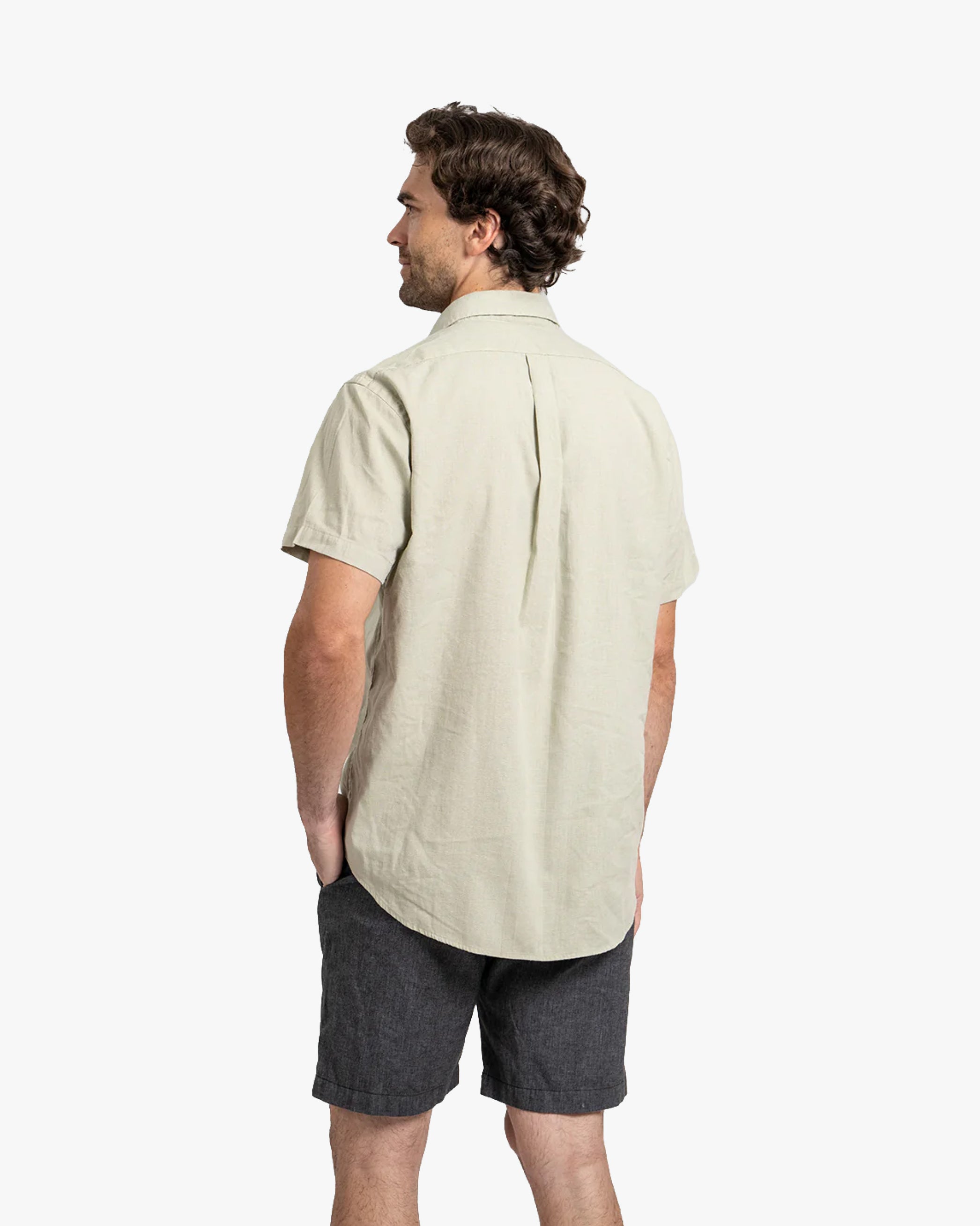 Camisa Lino Corta Pistacho