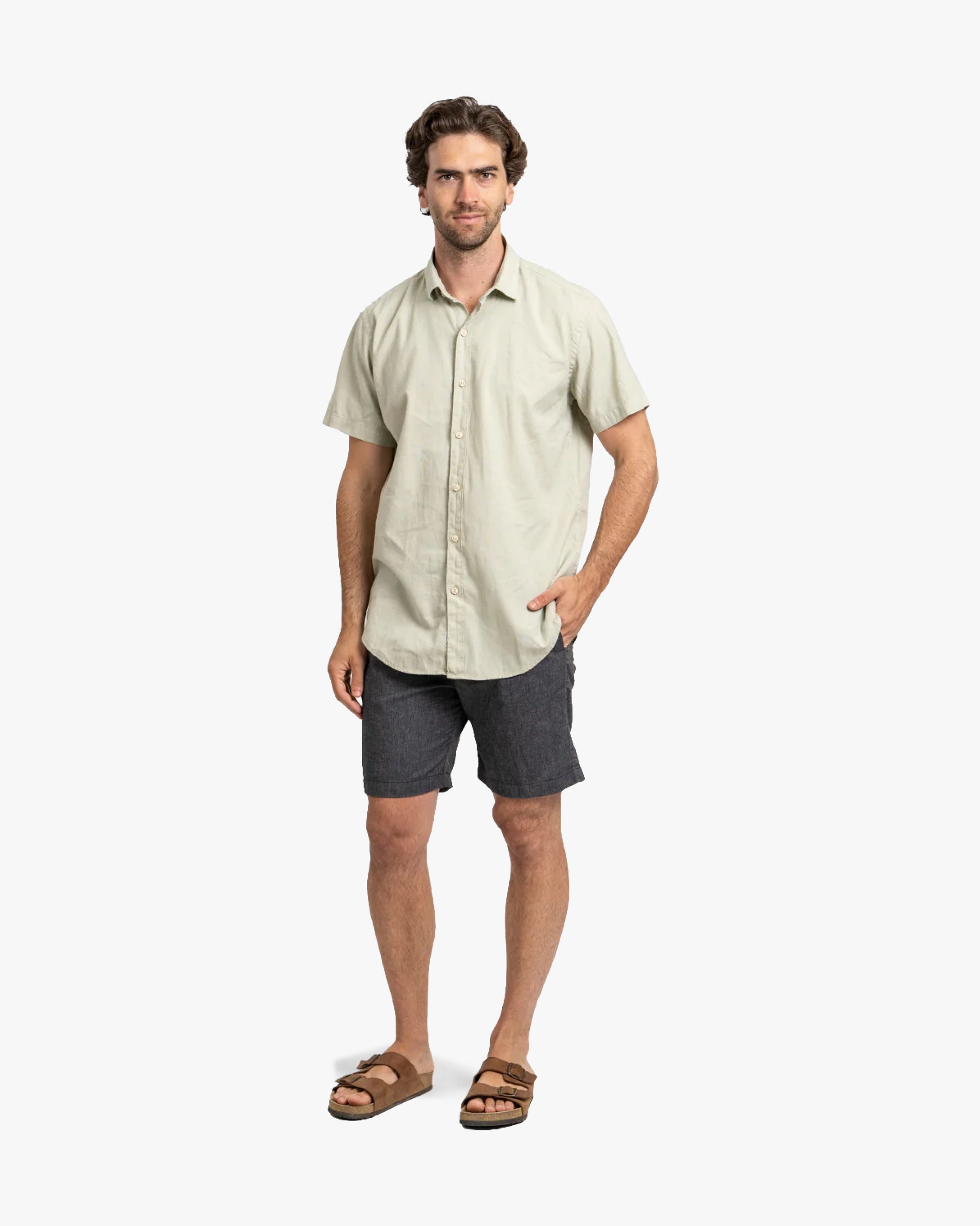 Camisa Lino Corta Pistacho