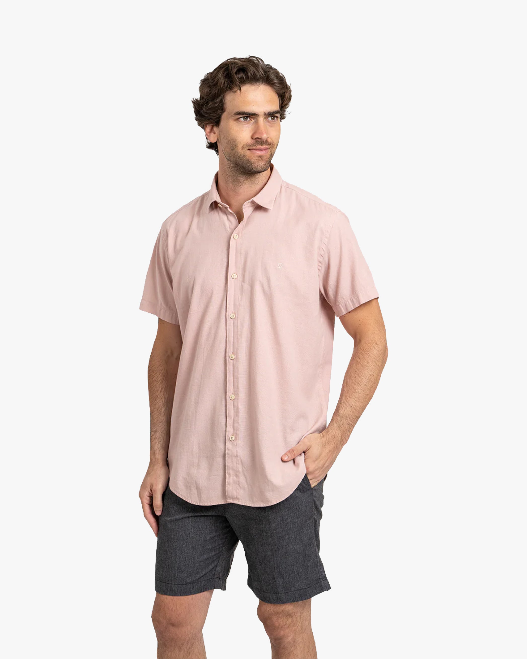 Camisa Lino Corta Rosa