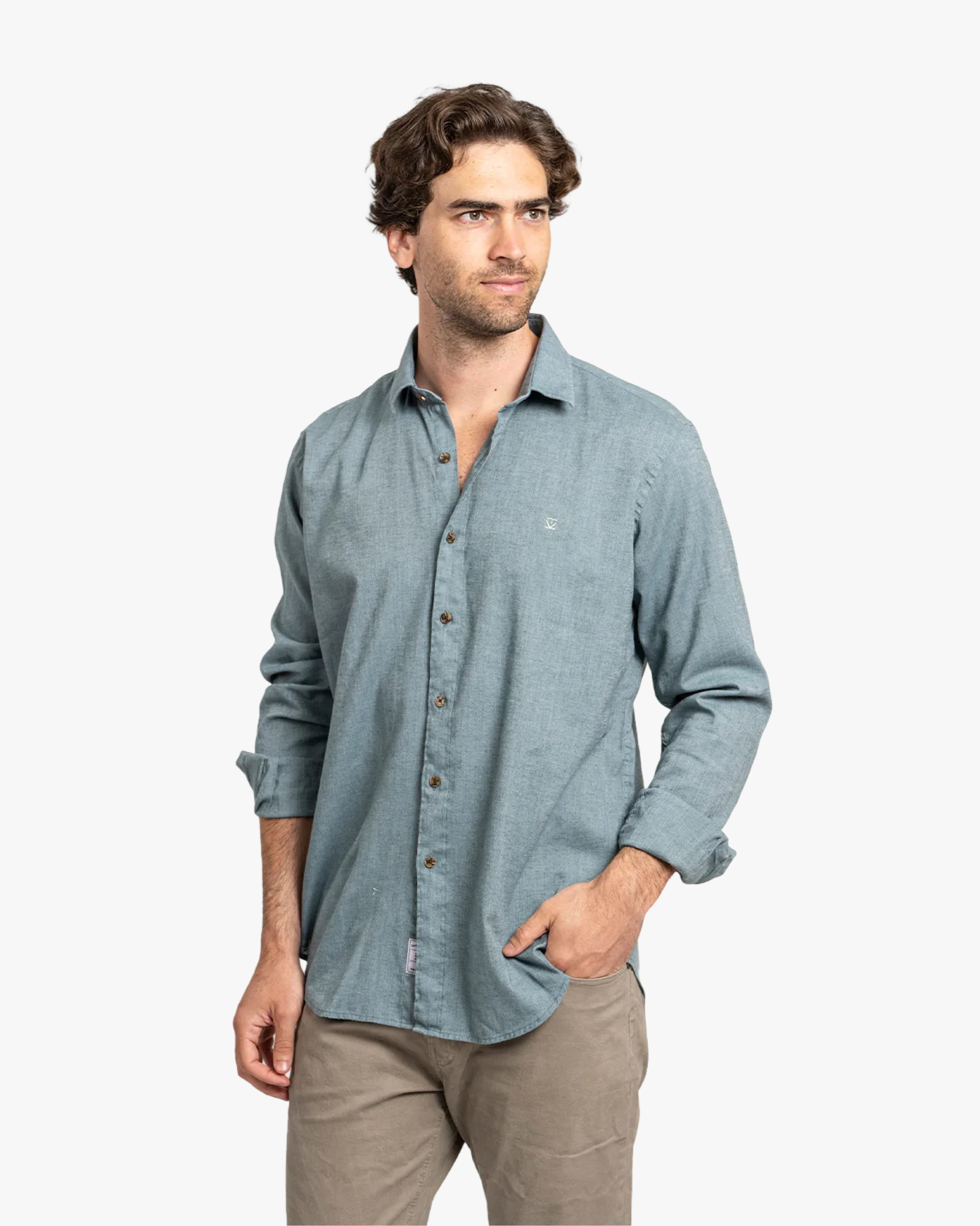 Camisa Lino Larga Petróleo