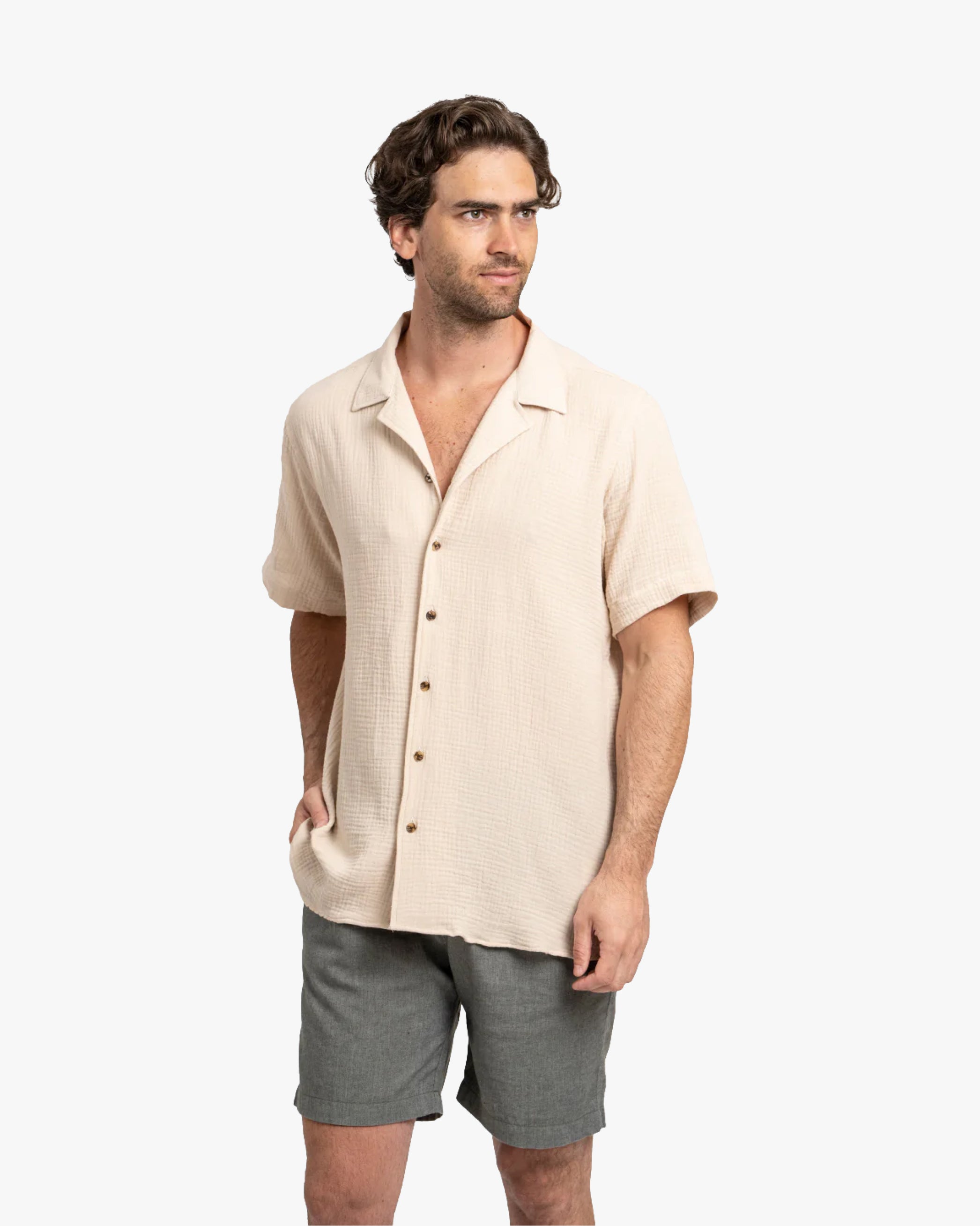 Camisa Waffler Corta Beige