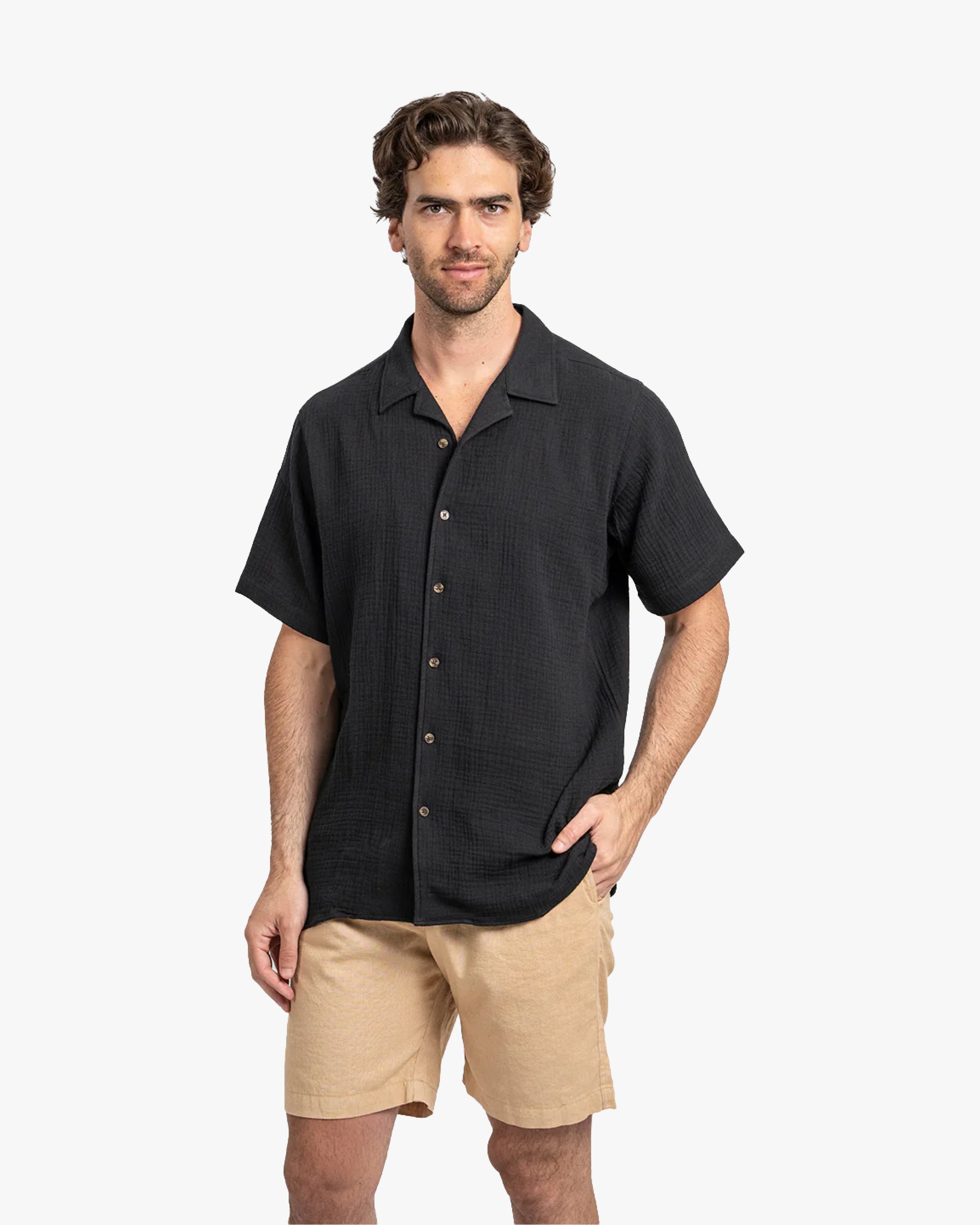 Camisa Waffler Corta Negro