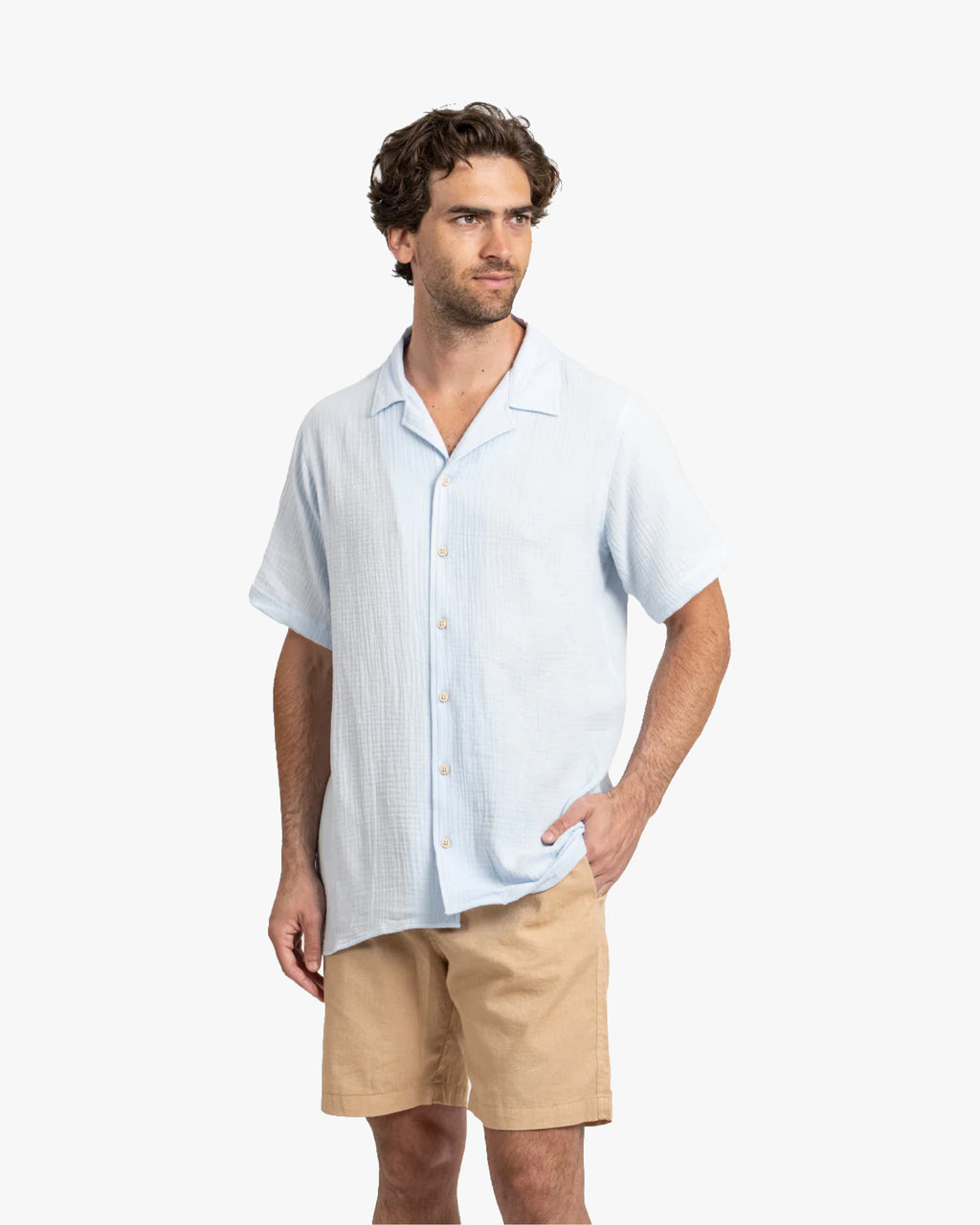 Camisa Waffler Corta Celeste