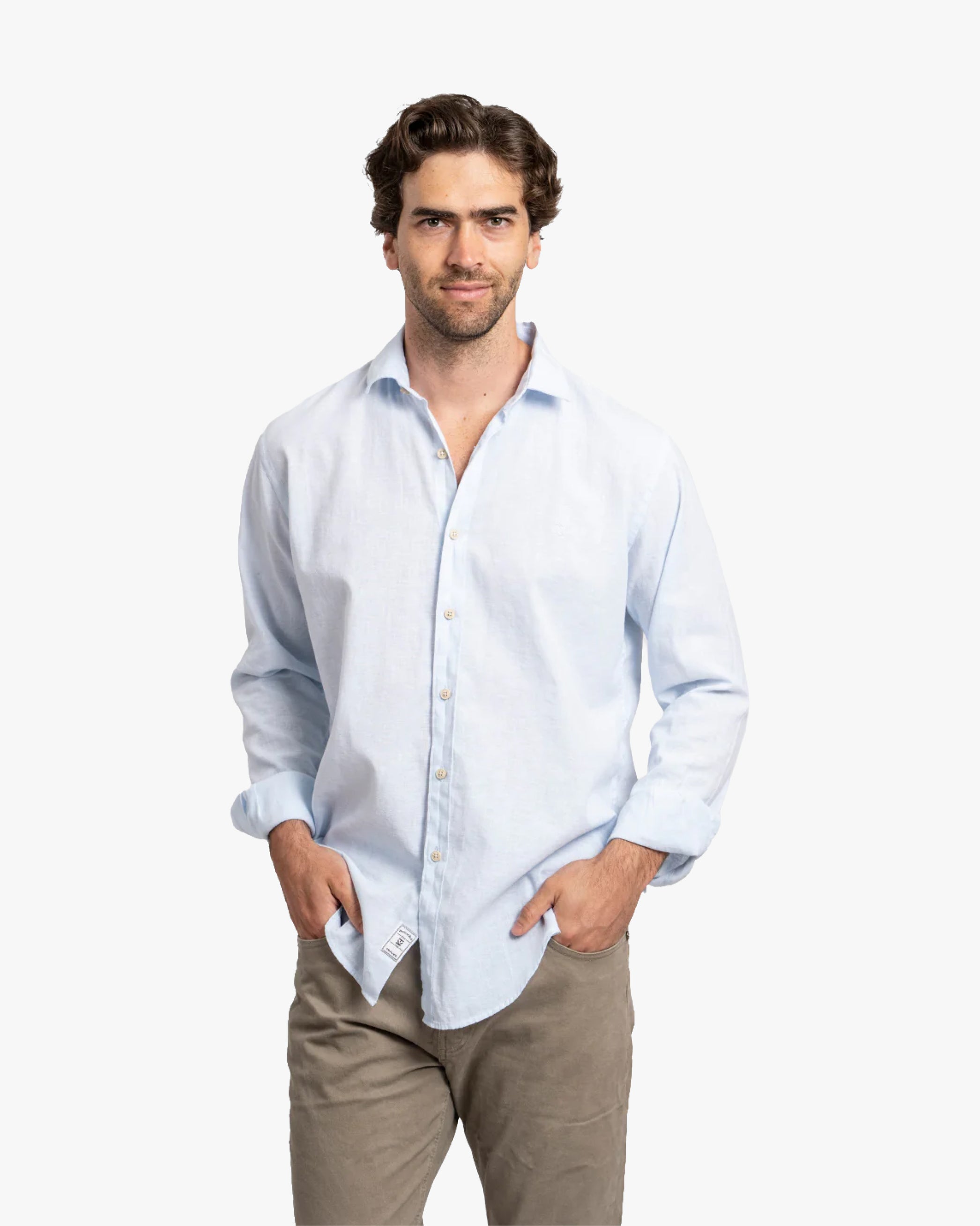 Camisa Lino Larga Celeste