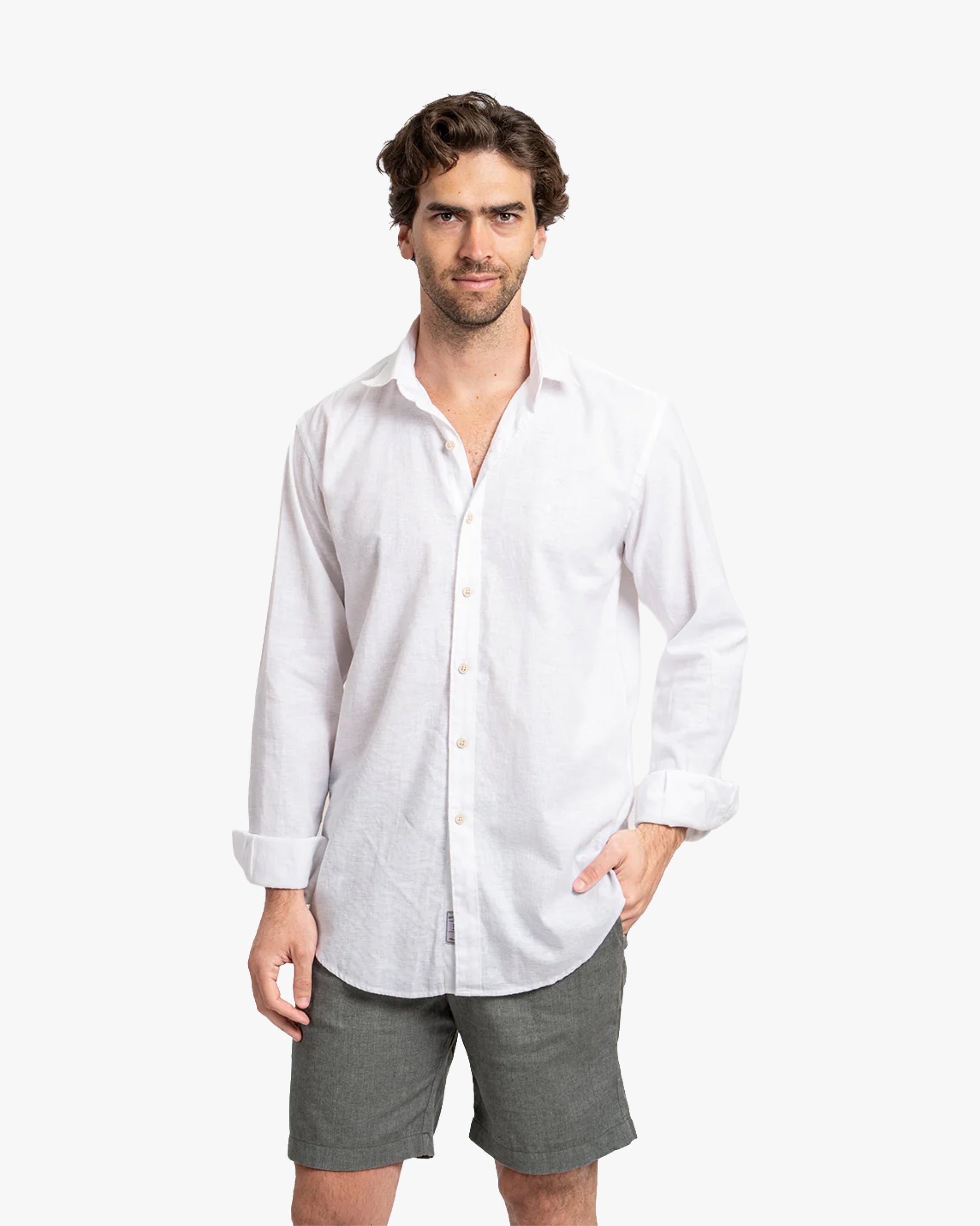 Camisa Lino Larga Blanco