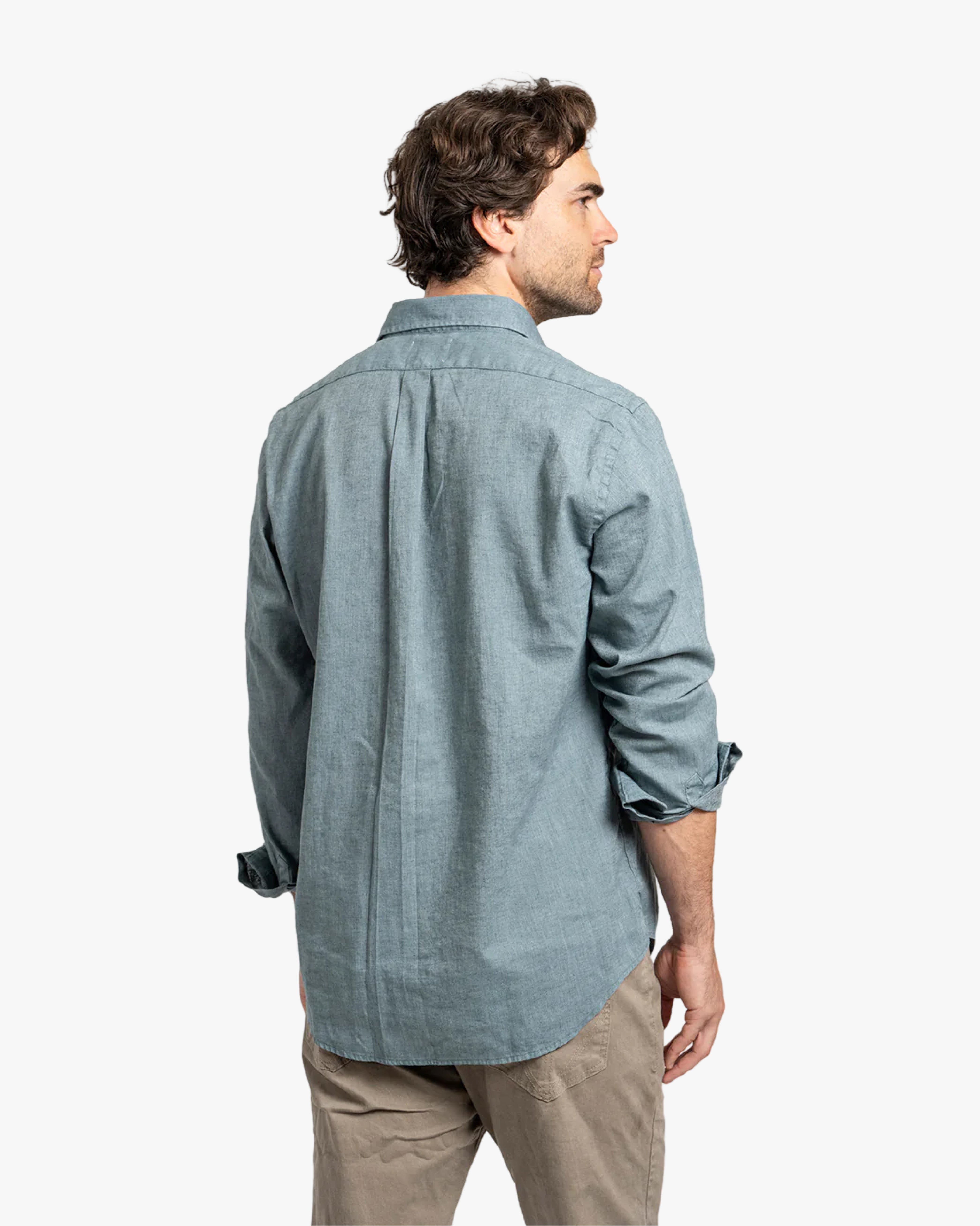 Camisa Lino Larga Petróleo