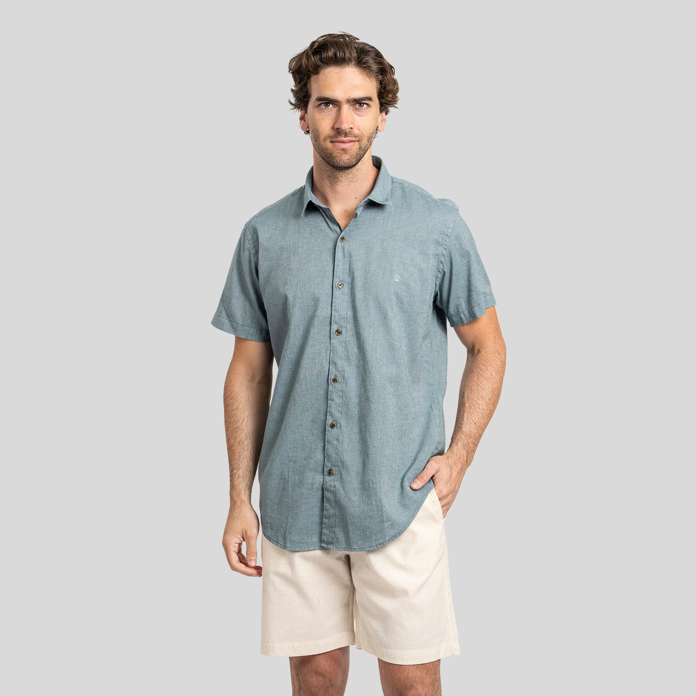 Camisa Lino Corta Petróleo