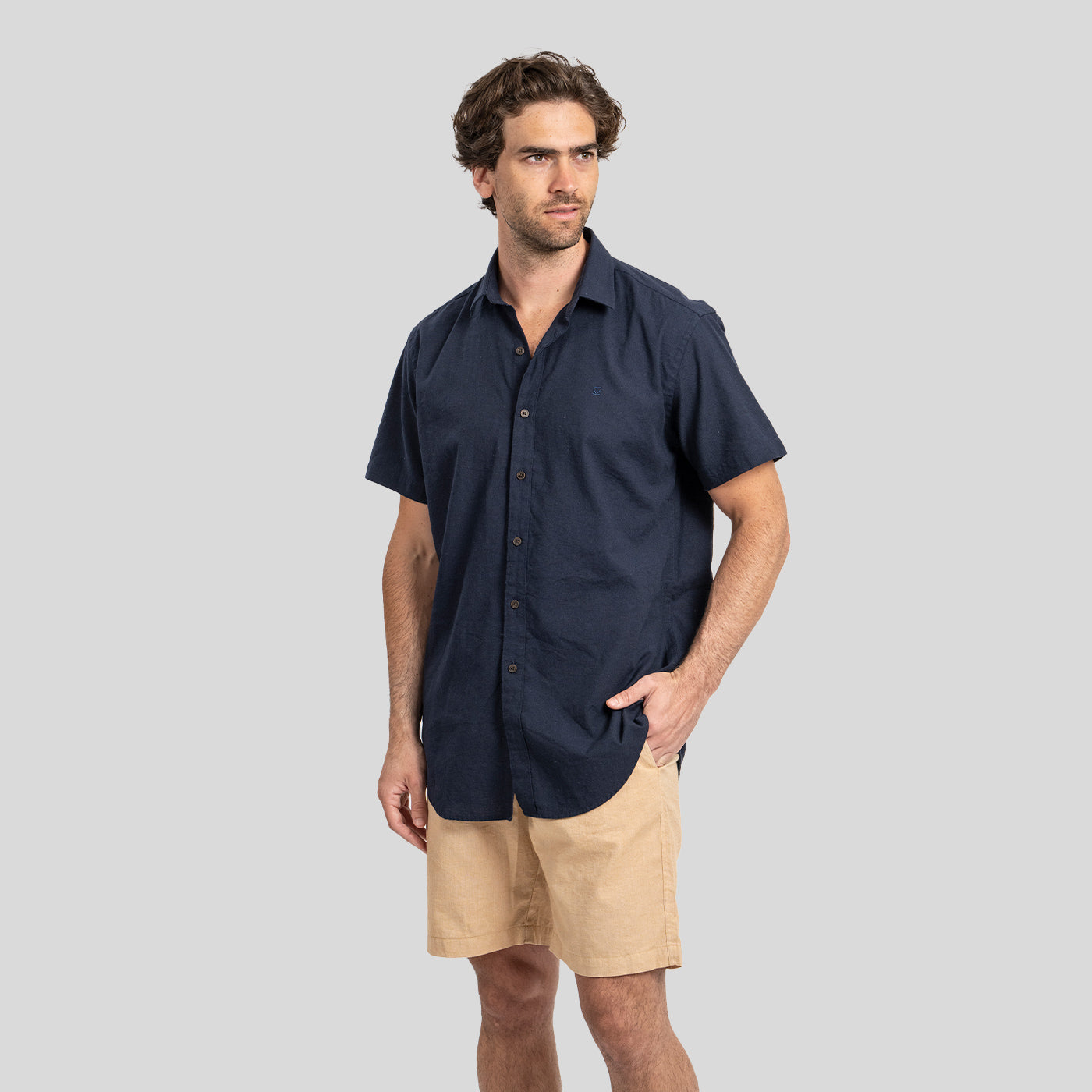 Camisa Lino Corta Navy