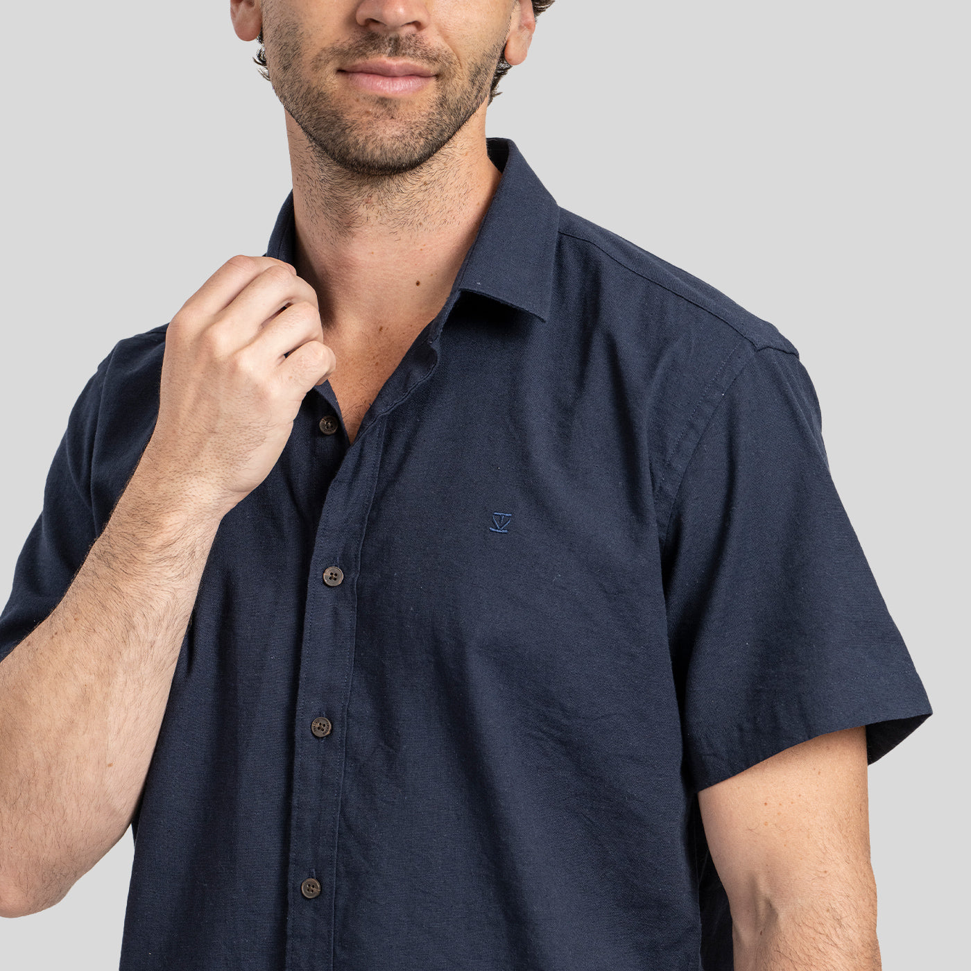 Camisa Lino Corta Navy