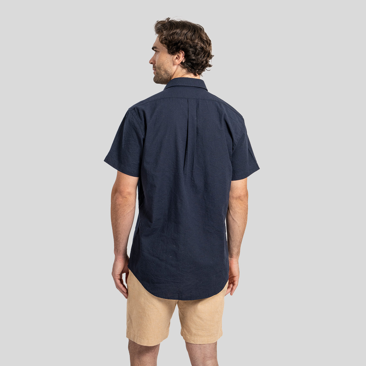 Camisa Lino Corta Navy