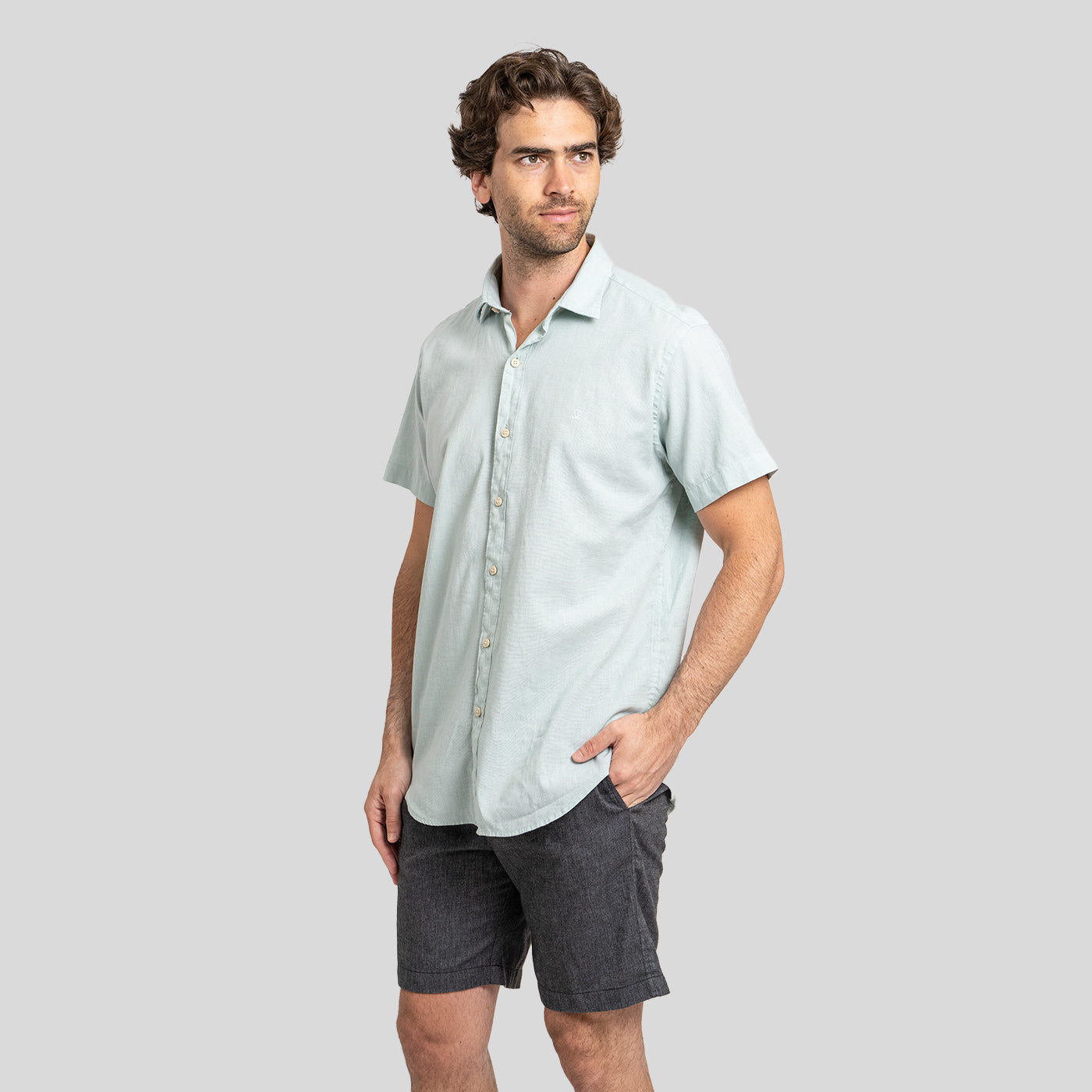 Camisa Lino Corta Aqua