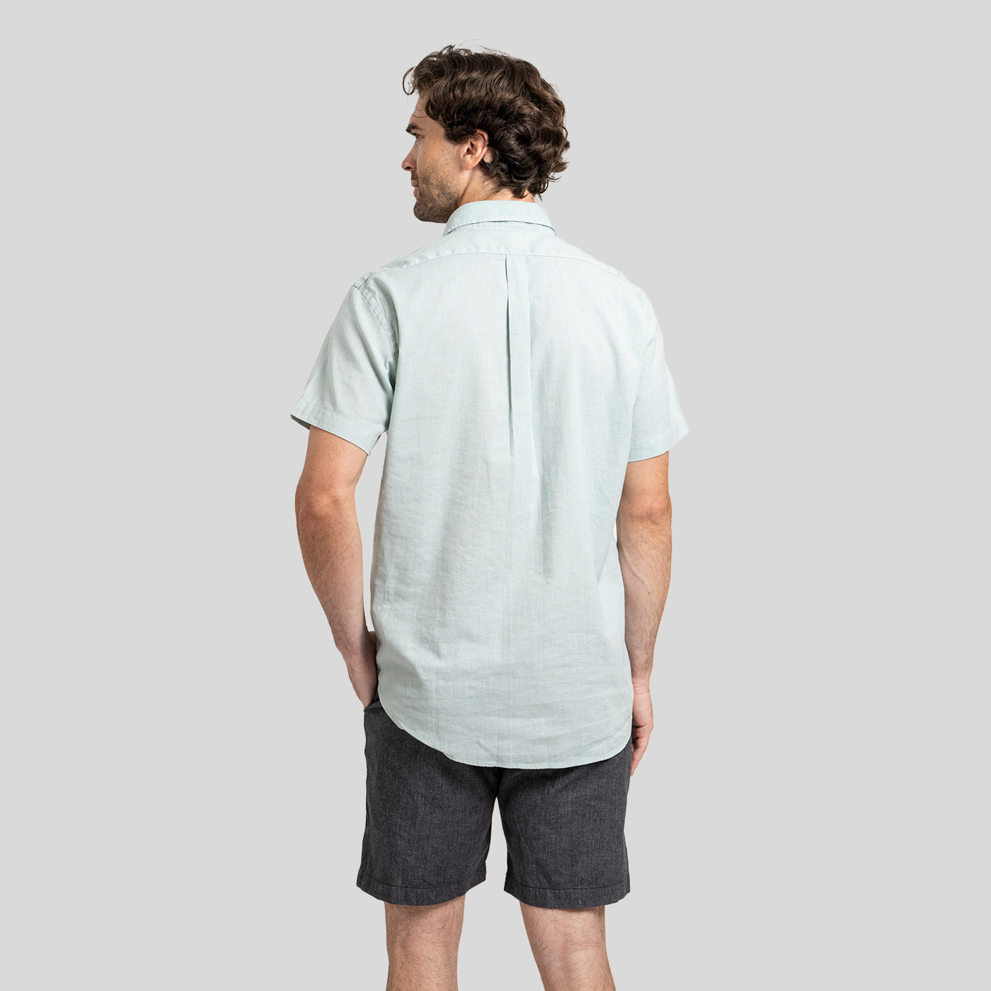 Camisa Lino Corta Aqua