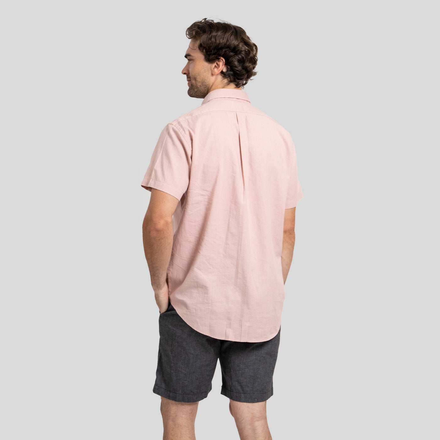 Camisa Lino Corta Rosa