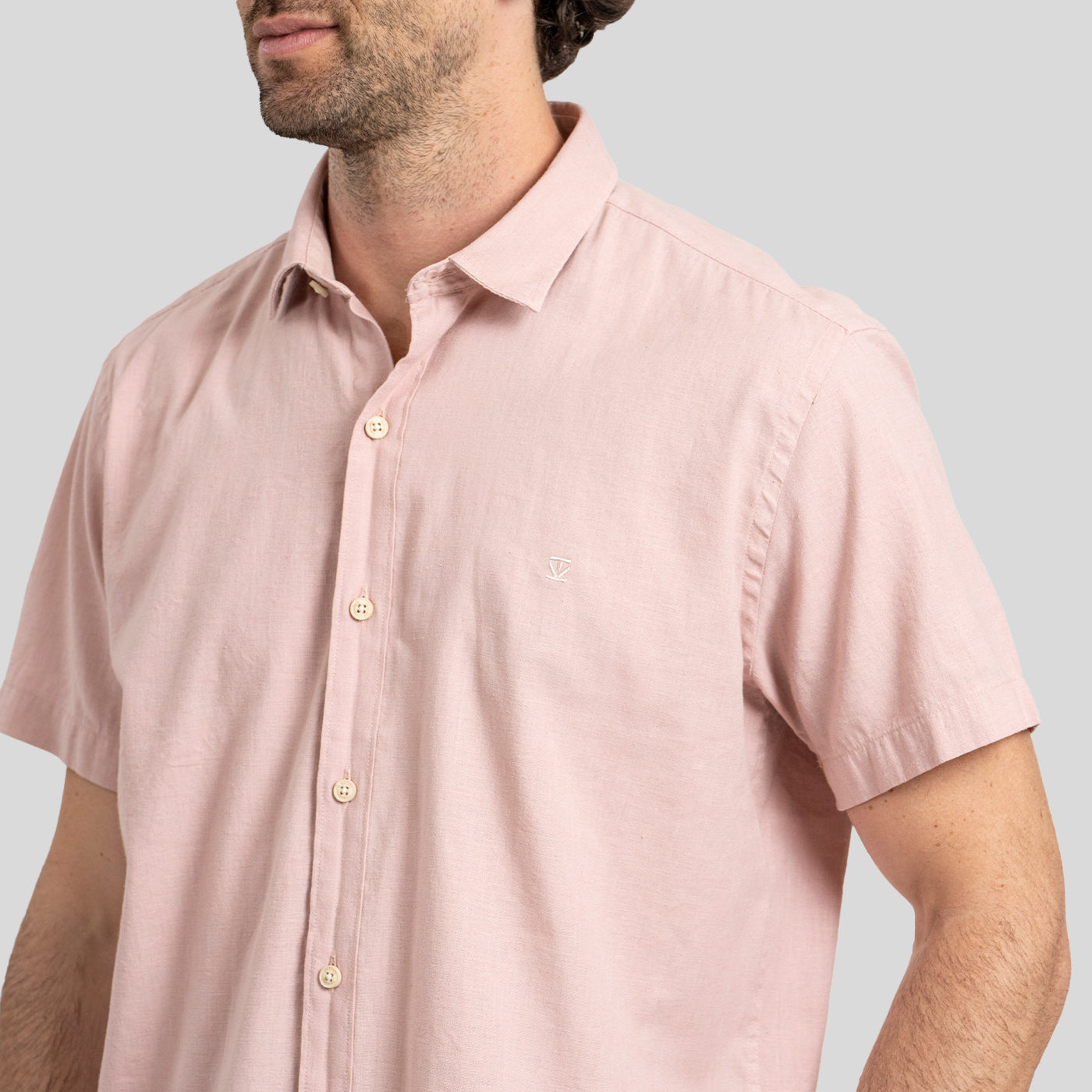 Camisa Lino Corta Rosa