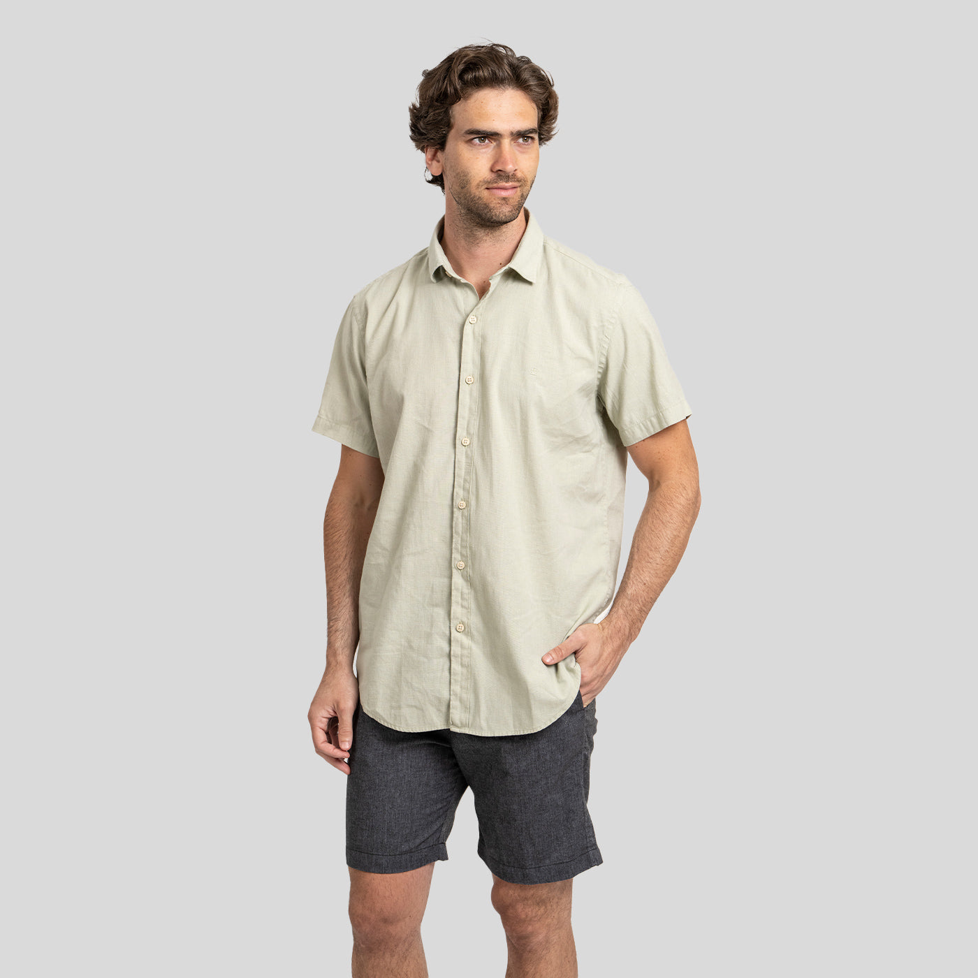 Camisa Lino Corta Pistacho