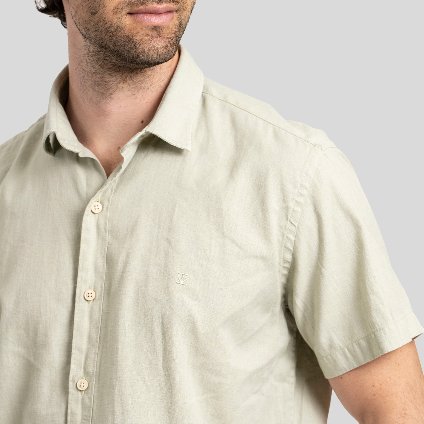 Camisa Lino Corta Pistacho