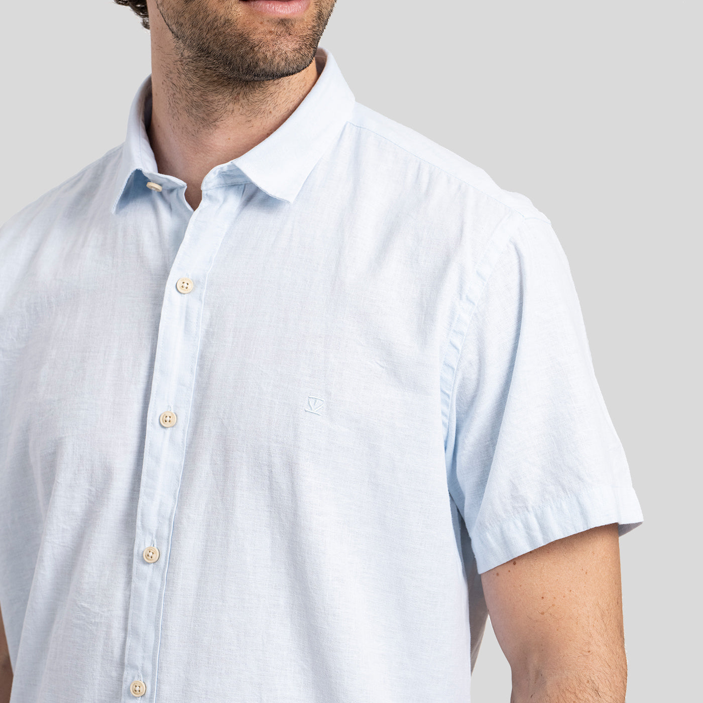 Camisa Lino Corta Celeste