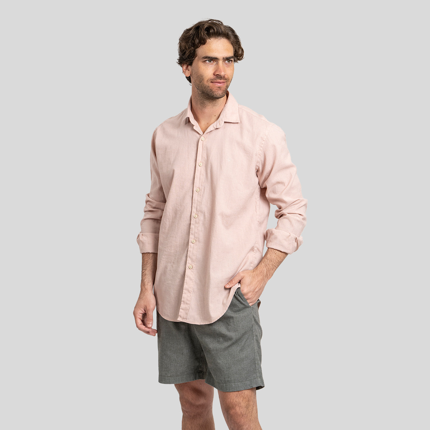 Camisa Lino Larga Rosa