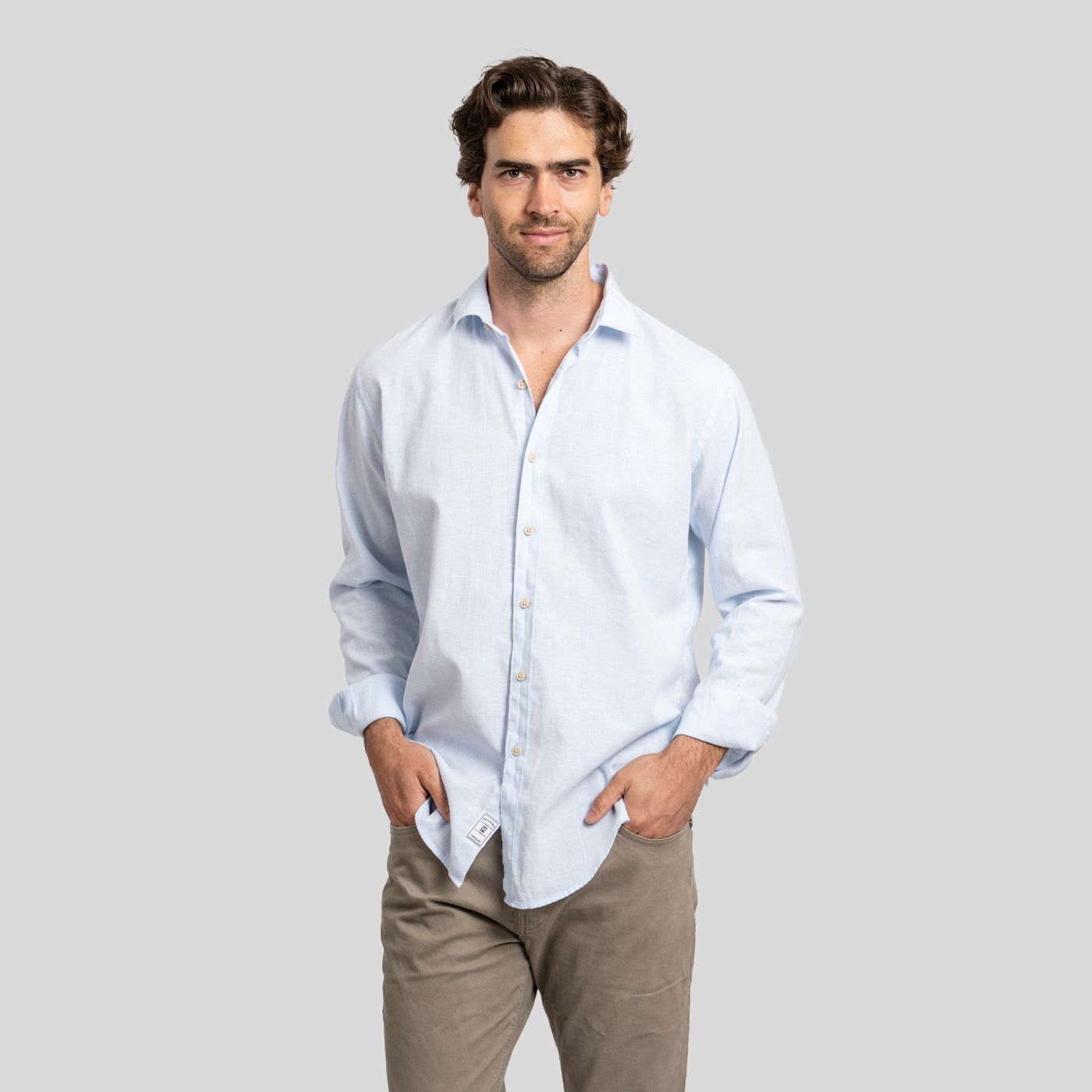 Camisa Lino Larga Celeste