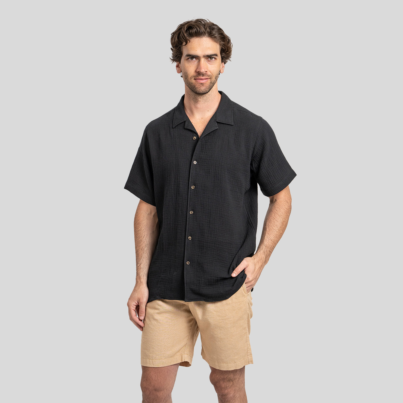 Camisa Waffler Corta Negro