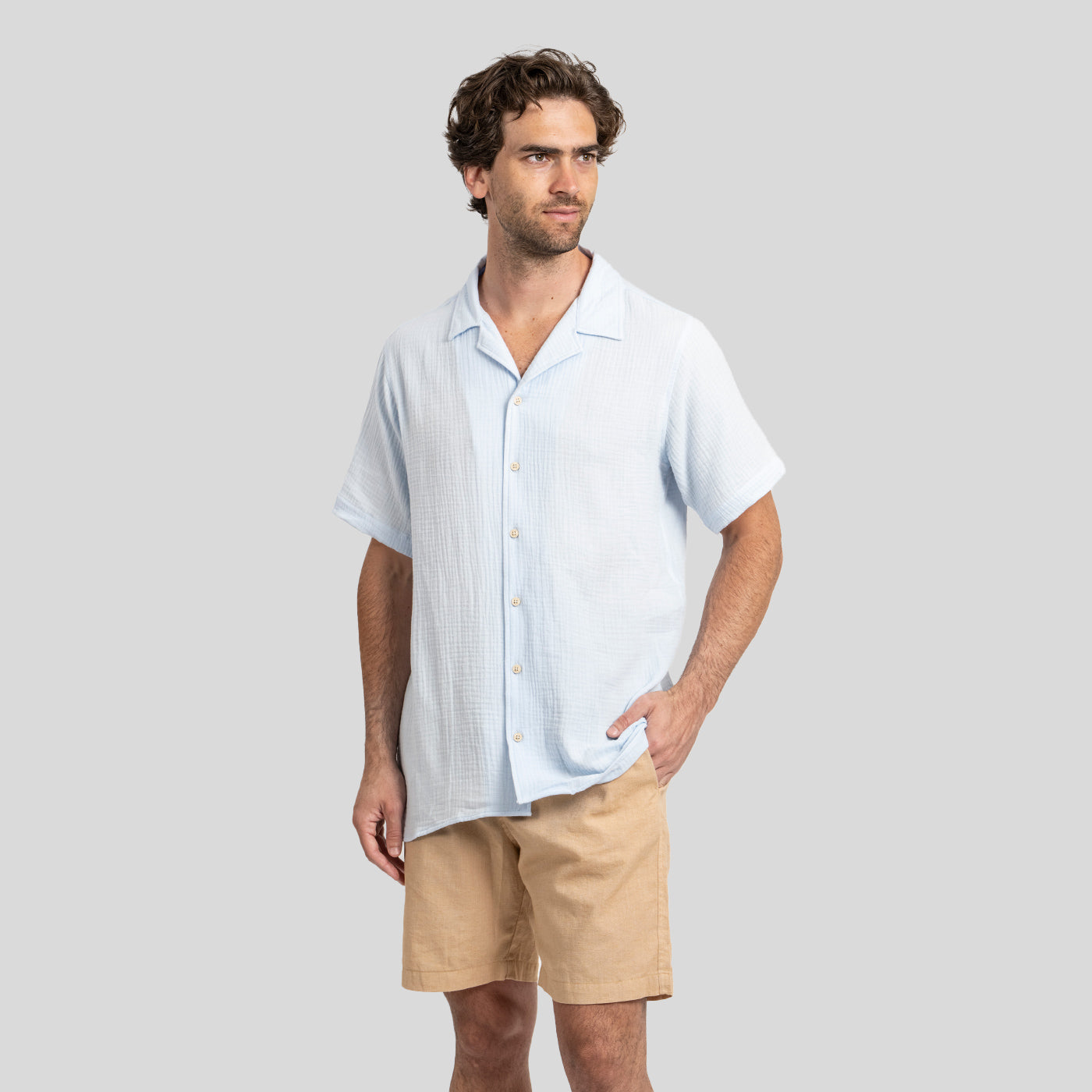 Camisa Waffler Corta Celeste