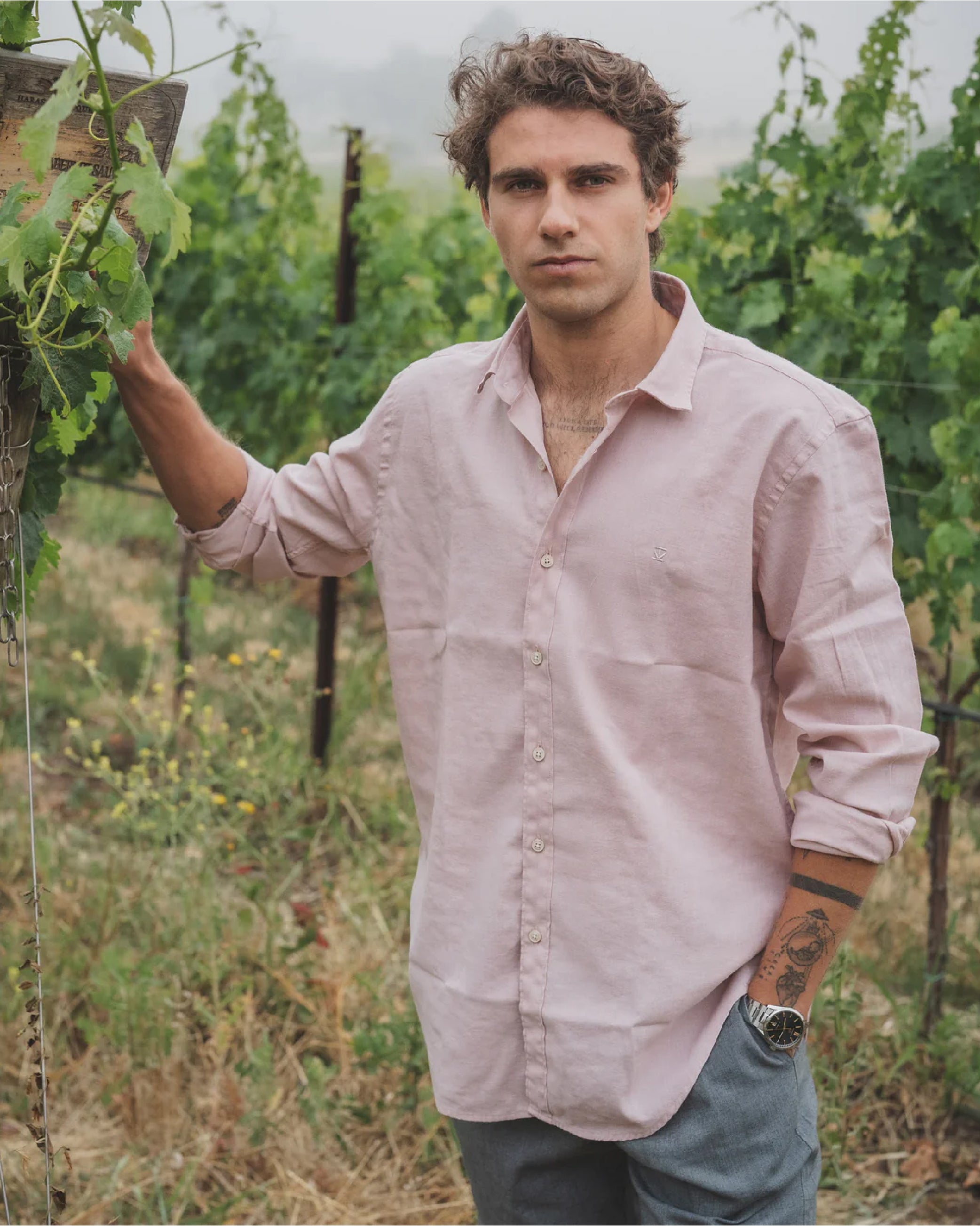 Camisa Lino Larga Rosa