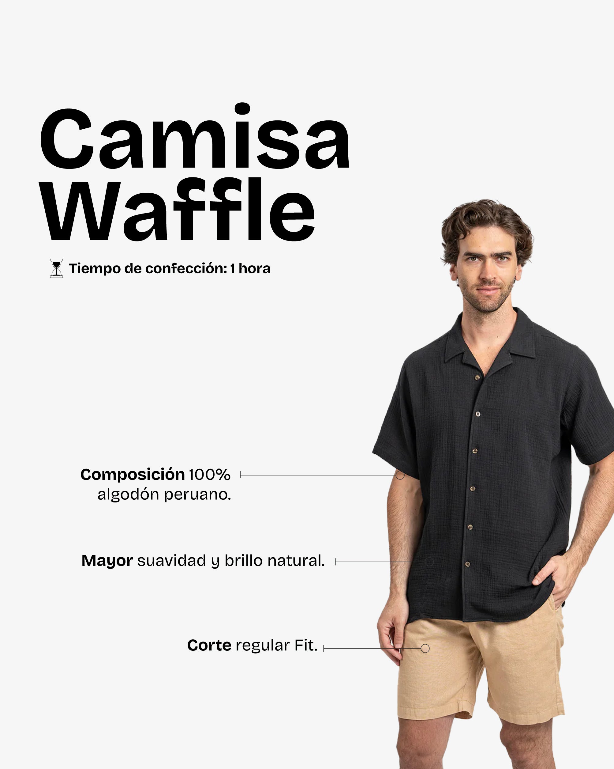 Camisa Waffler Corta Negro