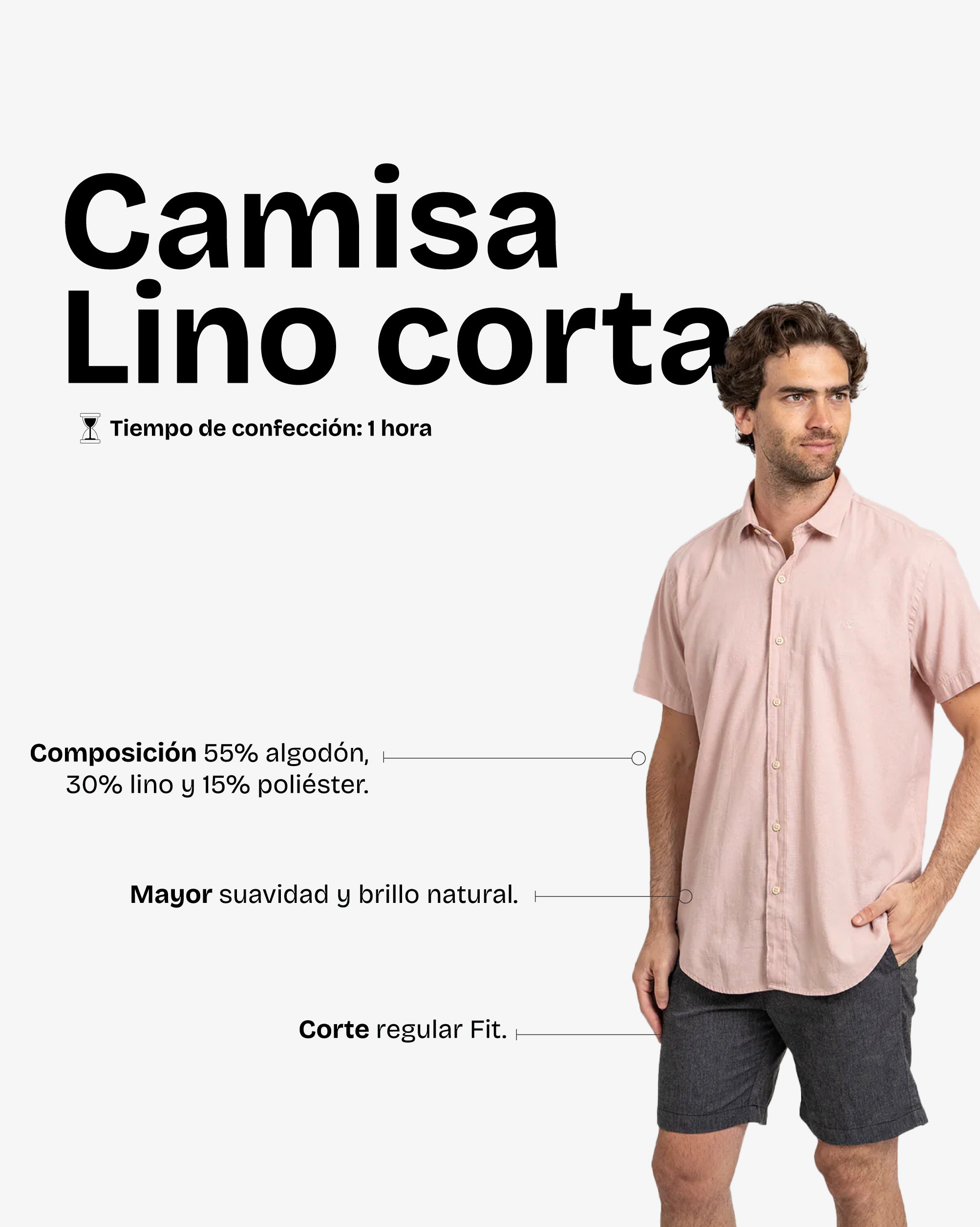 Camisa Lino Corta Rosa