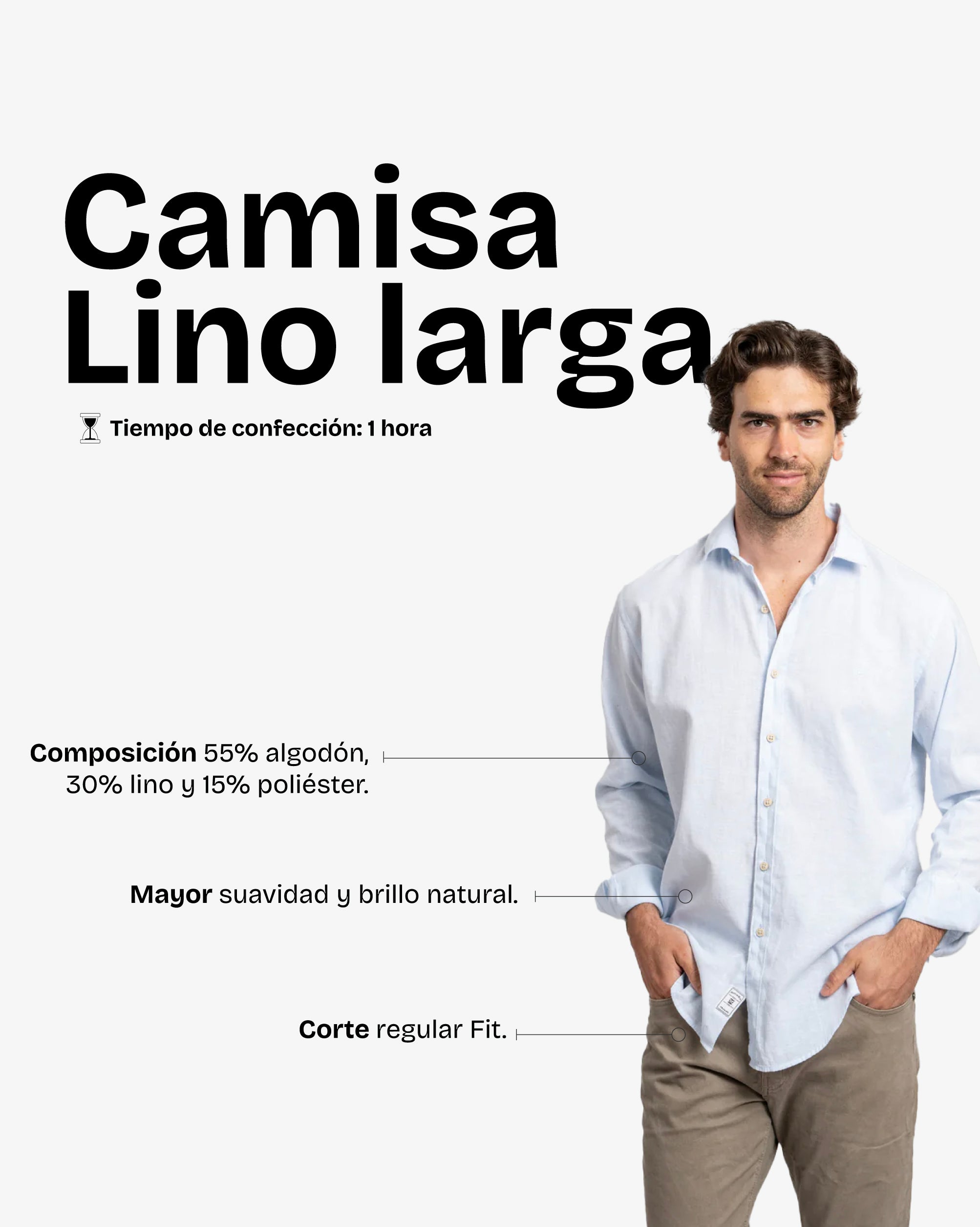 Camisa Lino Larga Celeste