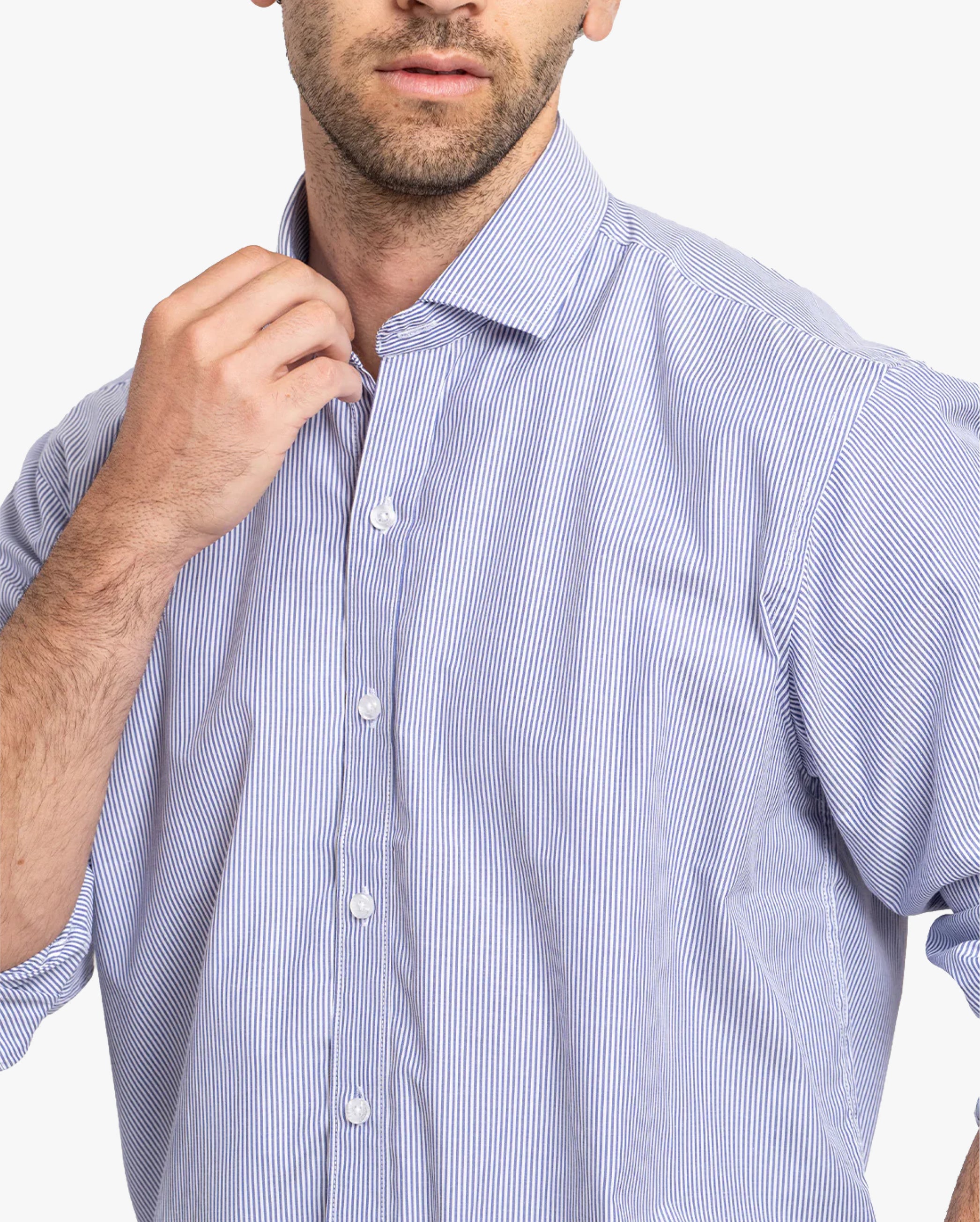 Camisa Vestir Líneas Azul