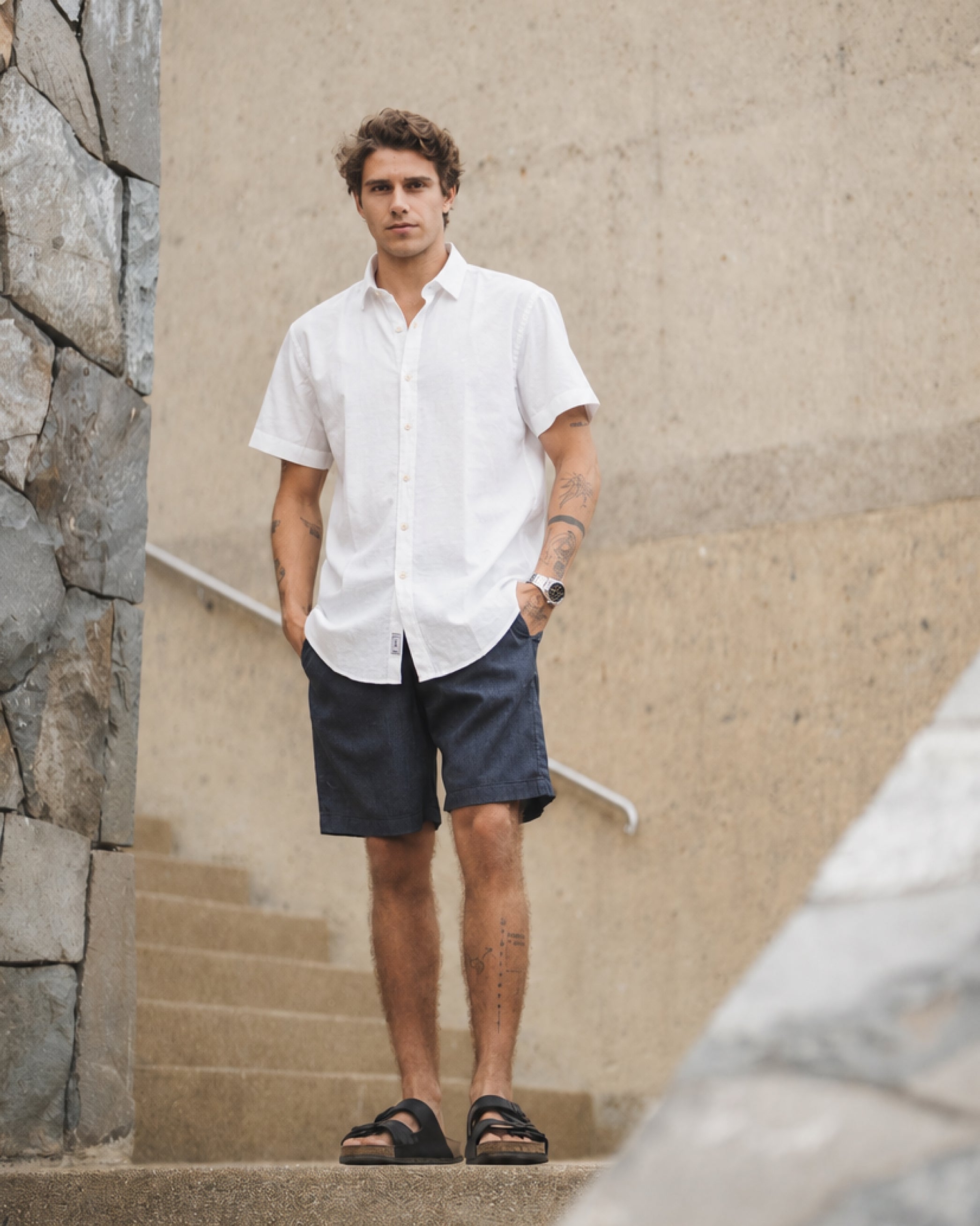 Camisa Lino Corta Blanco